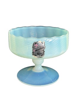 Precioso Cuenco Compota de Pedestal de Cristal Blanco Opalino Estilo Cenedés, Italia, años 50