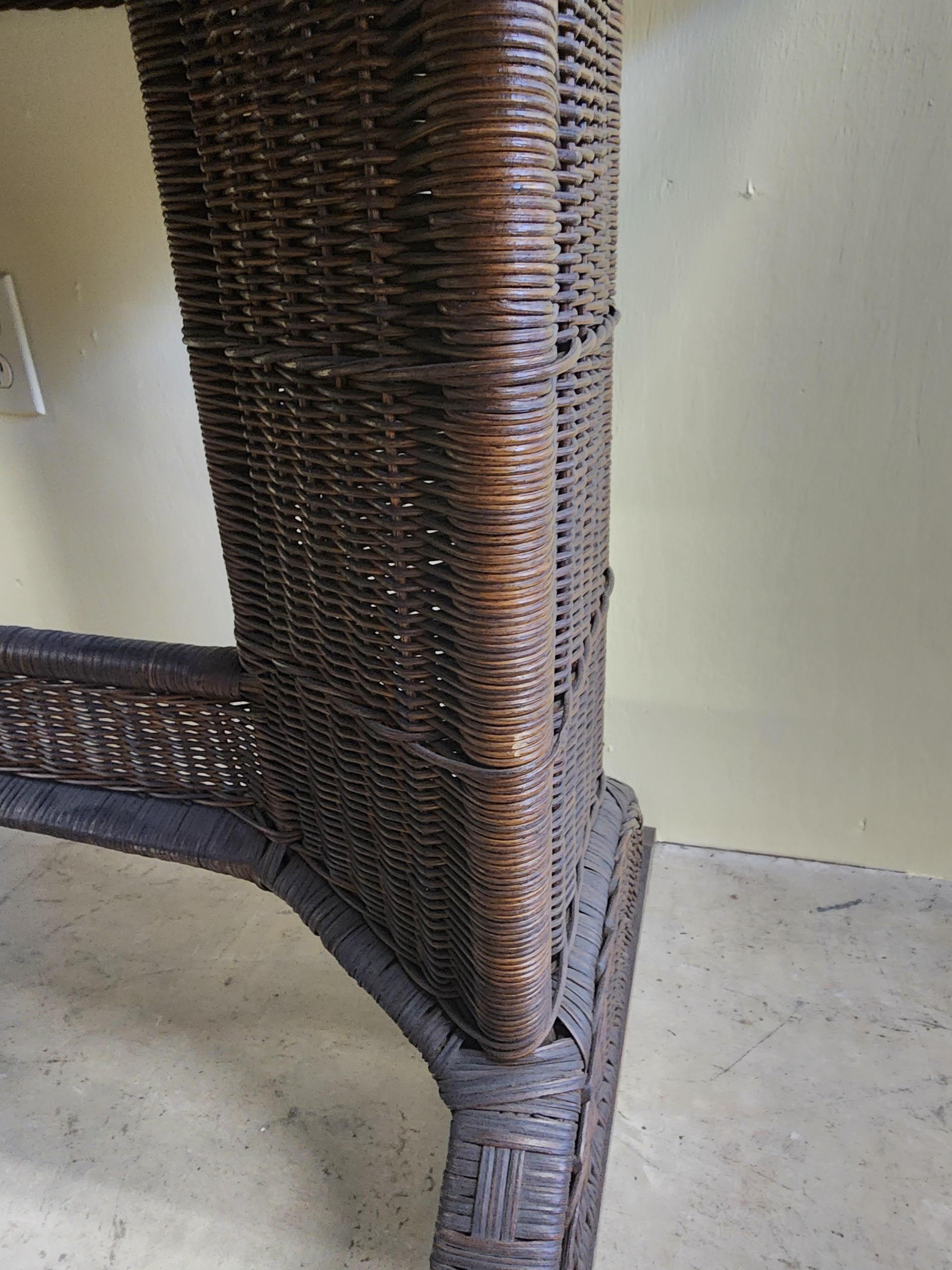 Aesthetic Movement Beautiful Architectural Wicker Table with Quartersawn Oak Top