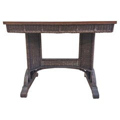 Antique Beautiful Architectural Wicker Table with Quartersawn Oak Top