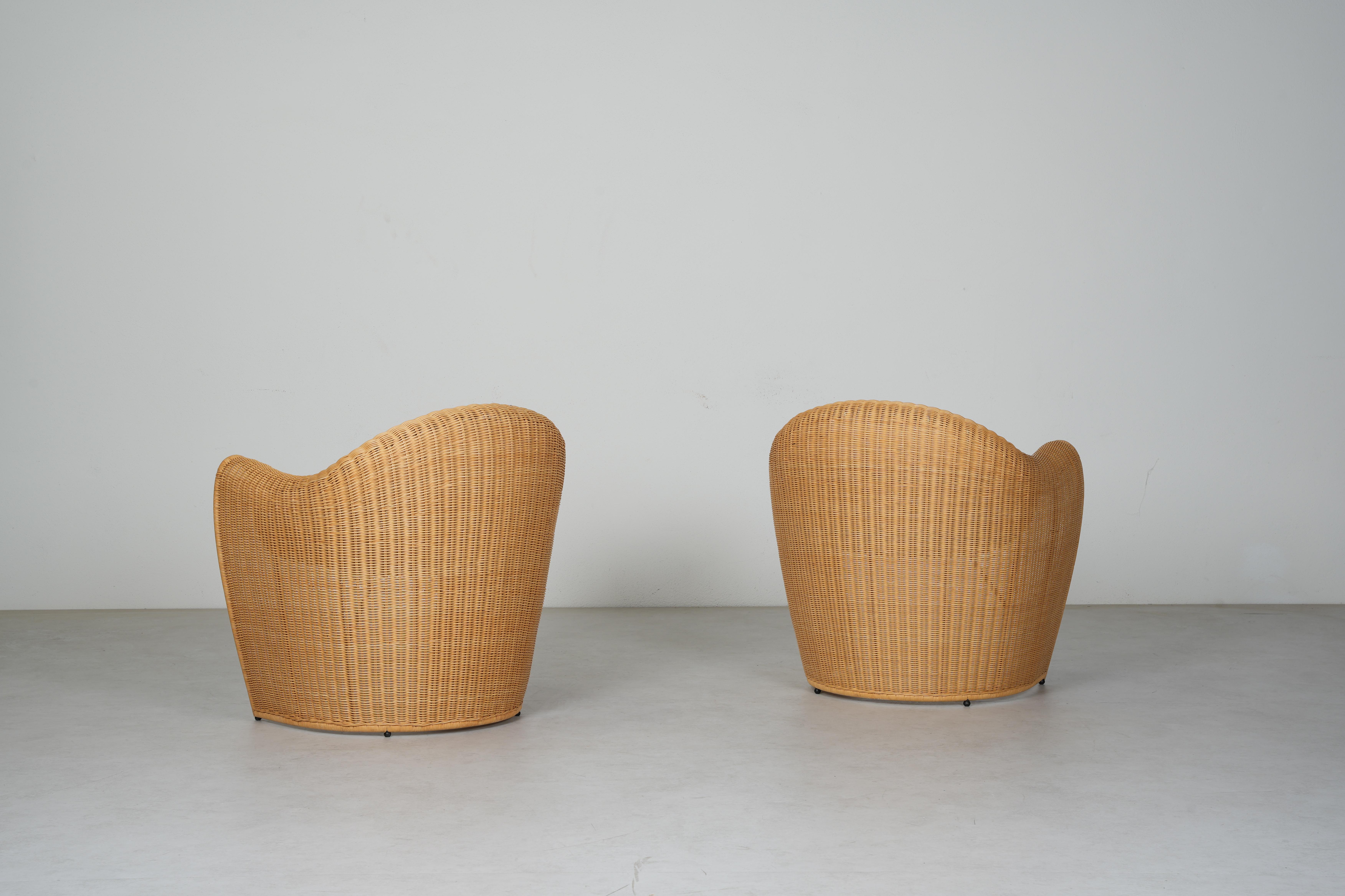 Italian Beautiful Wicker Lounge Chairs by Miki Astori for Driade, 1990 For Sale