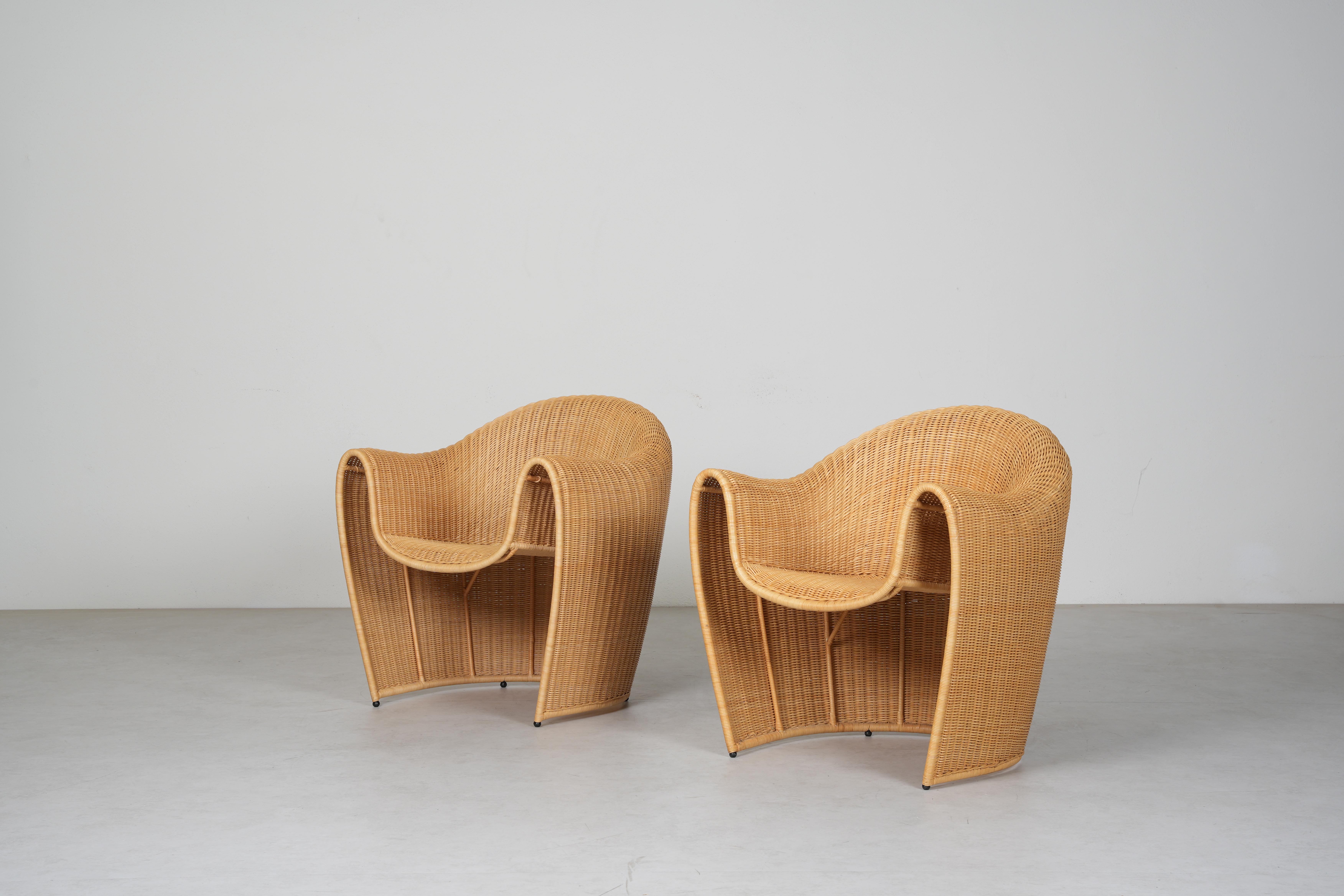 Beautiful Wicker Lounge Chairs by Miki Astori for Driade, 1990 In Excellent Condition For Sale In Berlin, DE