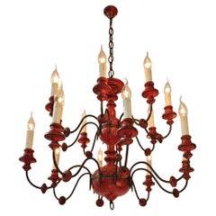 Vintage Beautiful Wooden & Iron Chandelier with 16 Arms – Unique Red Finish