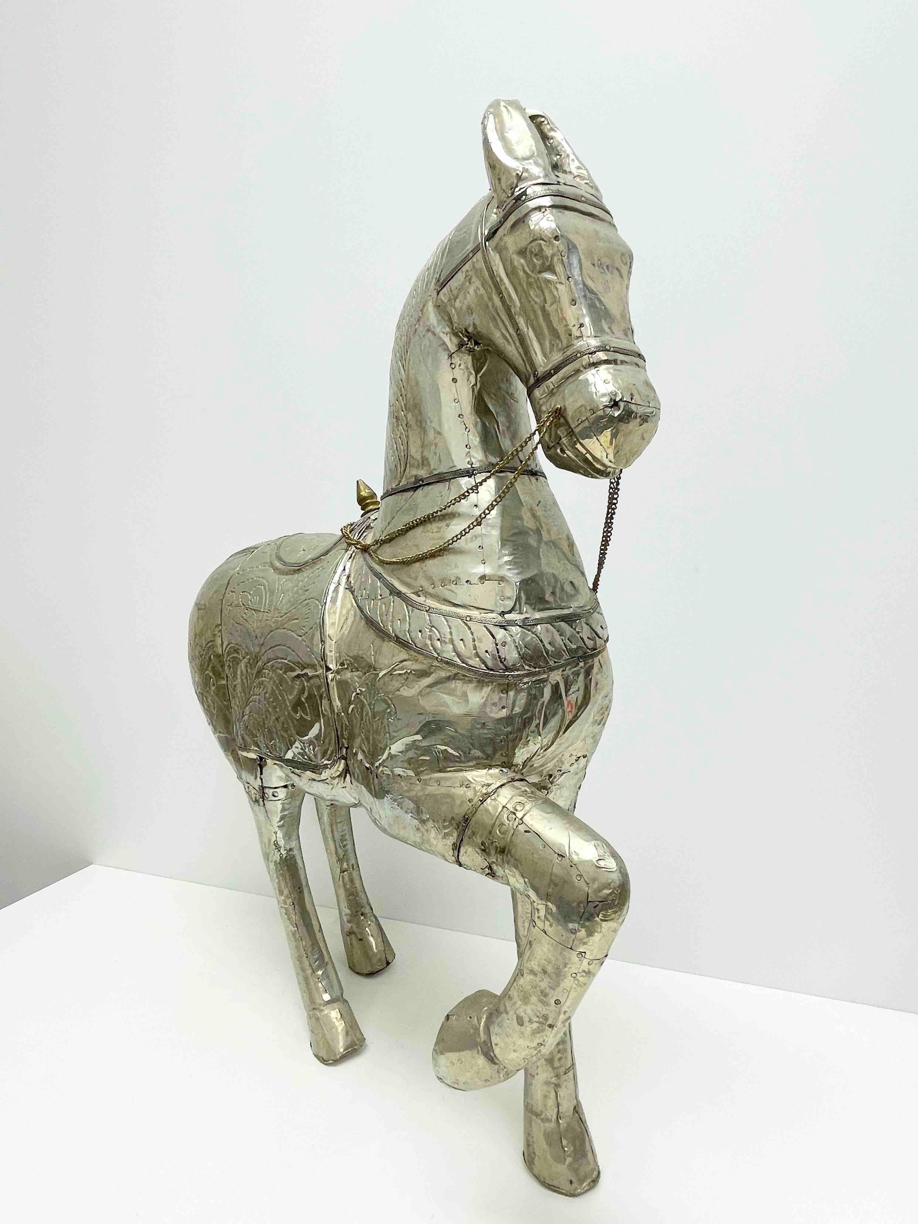 Beautiful Wooden Metal coated Tang-Style Horse, Vintage Asia, 1980s For Sale 3