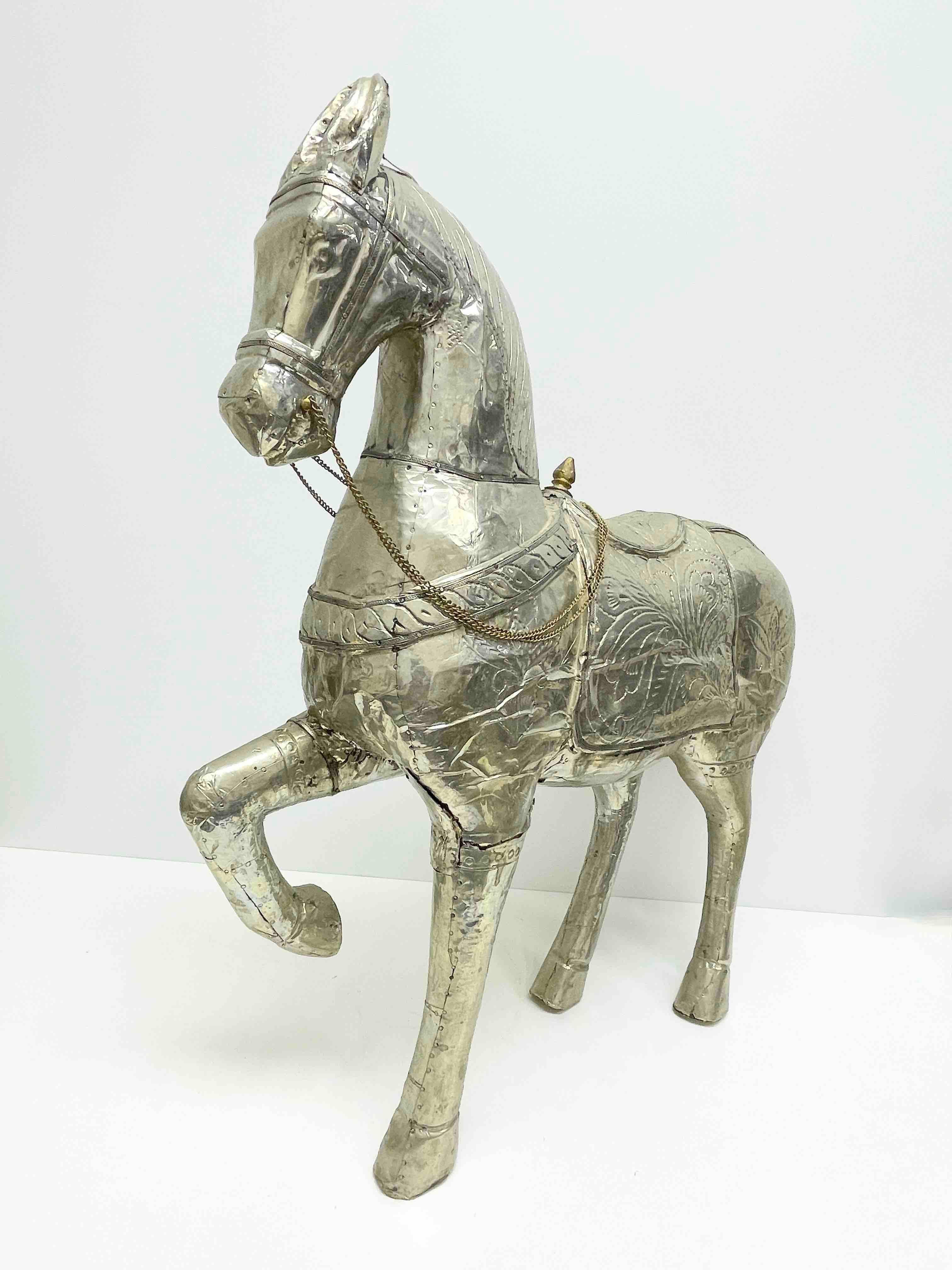 Beautiful Wooden Metal coated Tang-Style Horse, Vintage Asia, 1980s For Sale 3