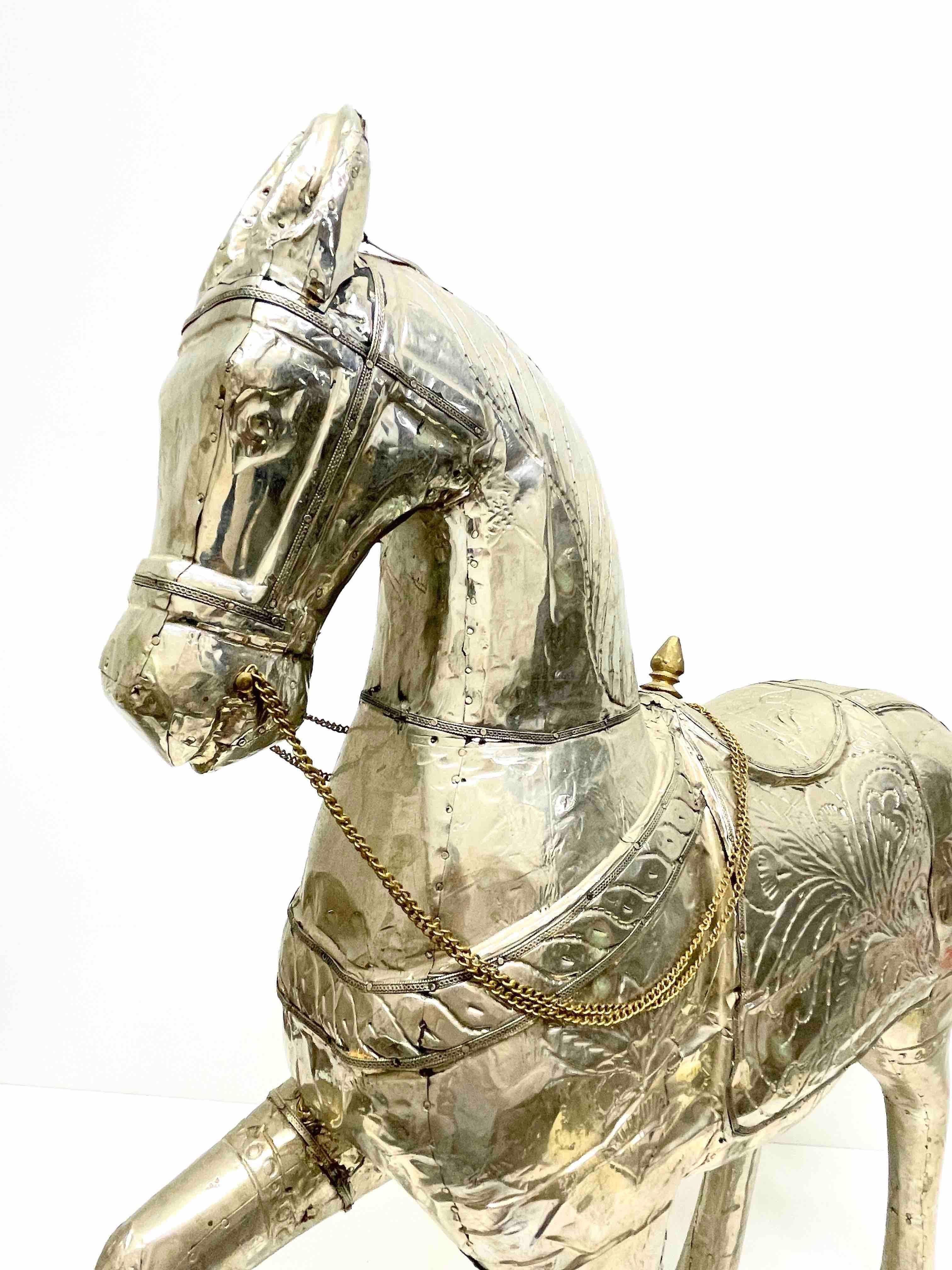 Beautiful Wooden Metal coated Tang-Style Horse, Vintage Asia, 1980s For Sale 6