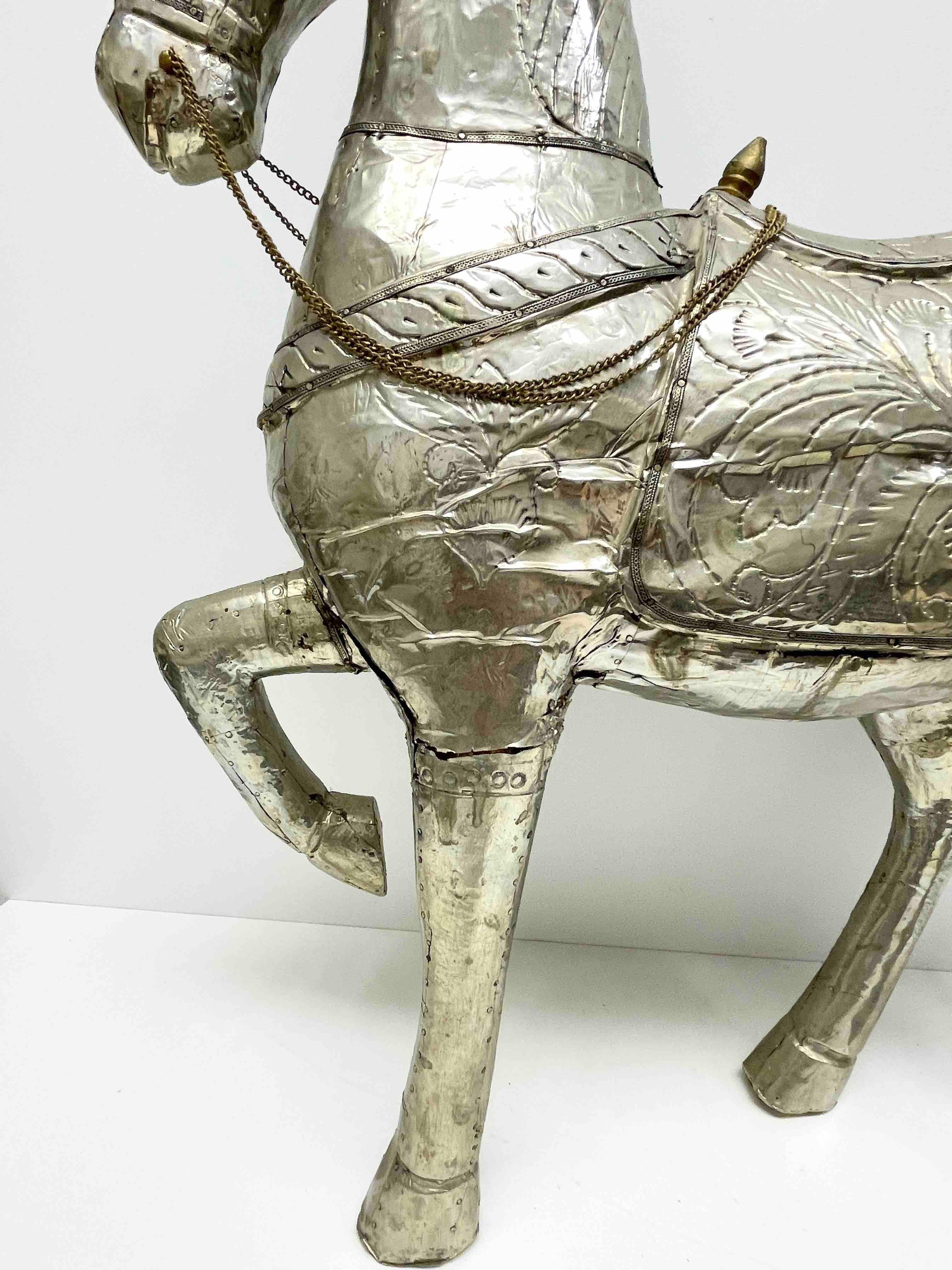 Folk Art Beautiful Wooden Metal coated Tang-Style Horse, Vintage Asia, 1980s For Sale