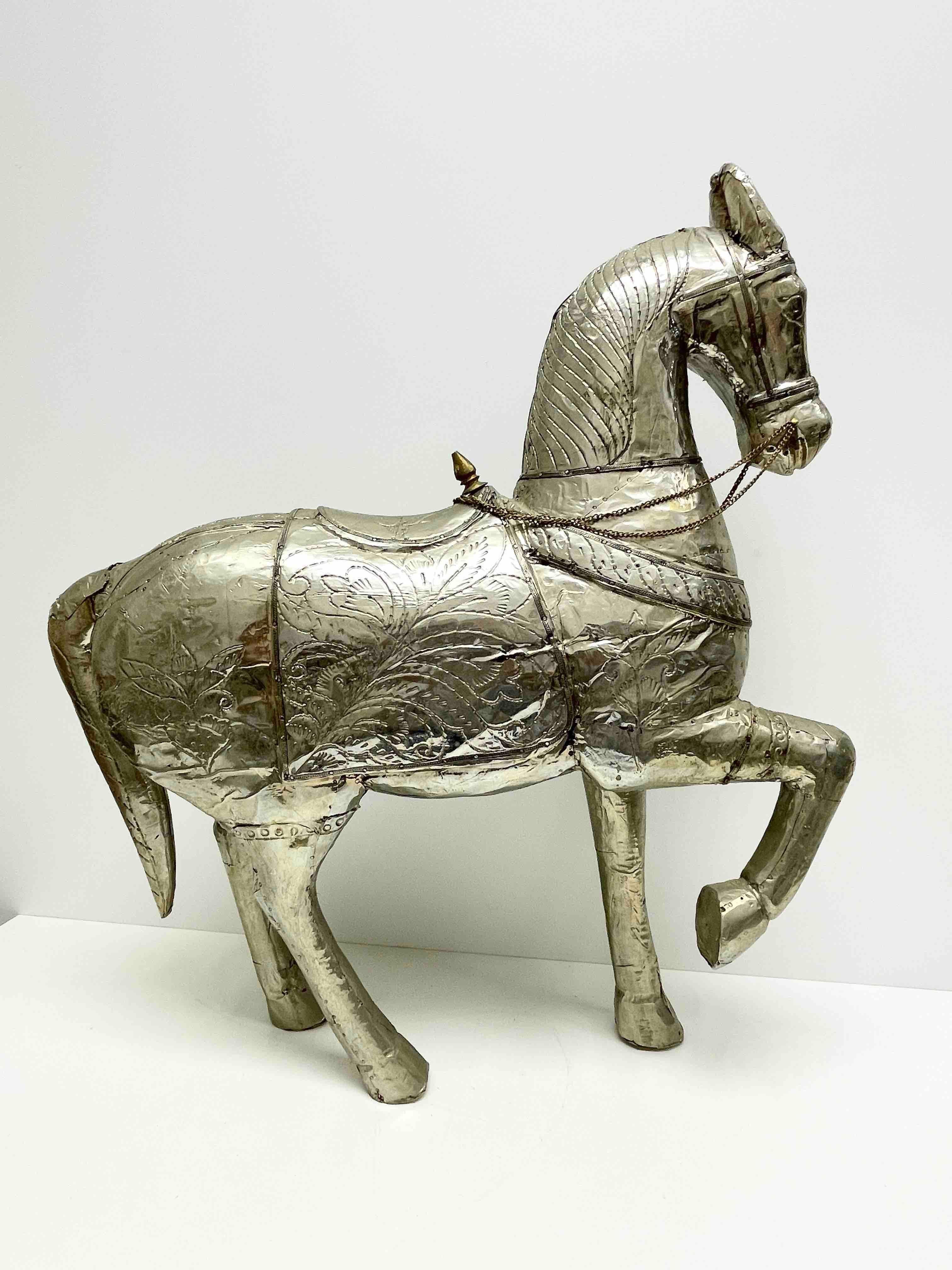 Late 20th Century Beautiful Wooden Metal coated Tang-Style Horse, Vintage Asia, 1980s For Sale