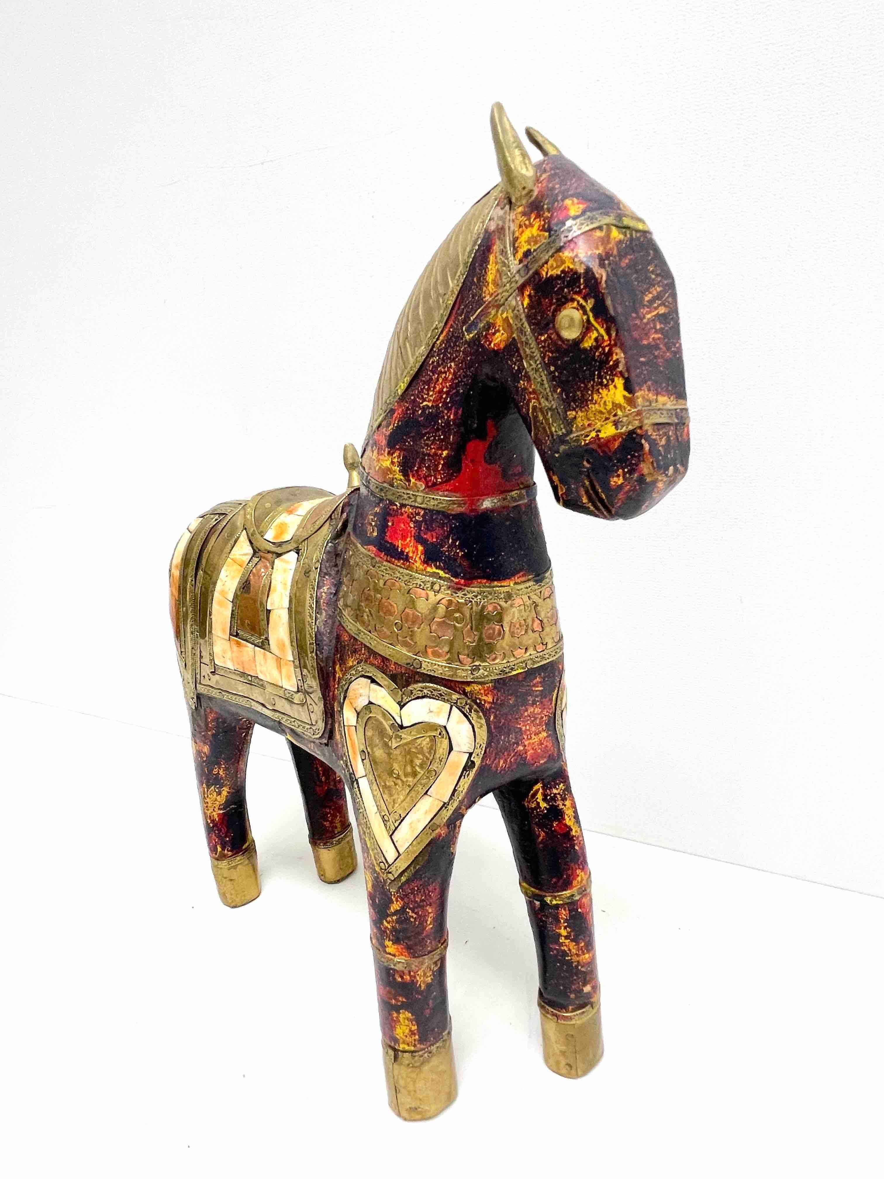 Folk Art Beautiful Wooden Red Tang-Style Horse, Vintage Asia, 1980s