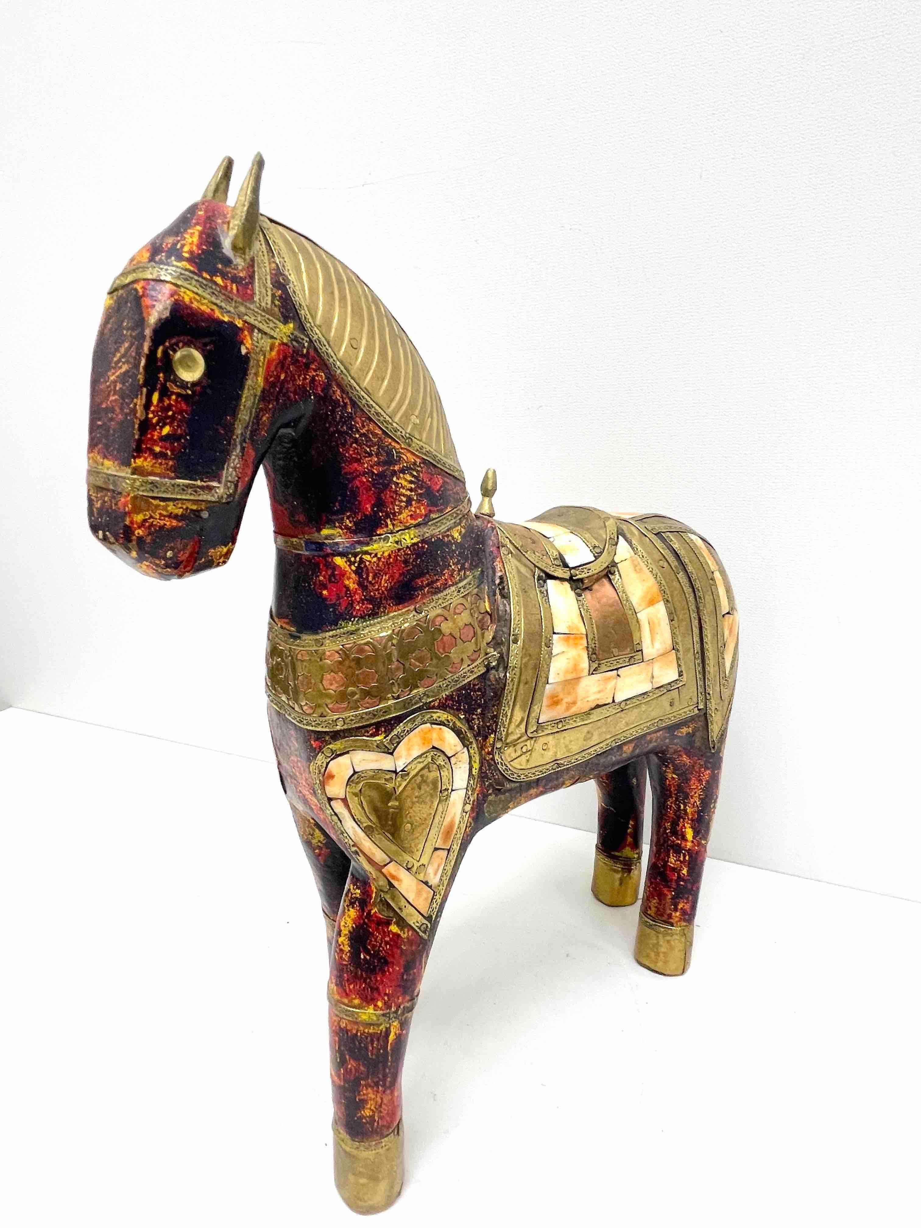 Chinese Beautiful Wooden Red Tang-Style Horse, Vintage Asia, 1980s