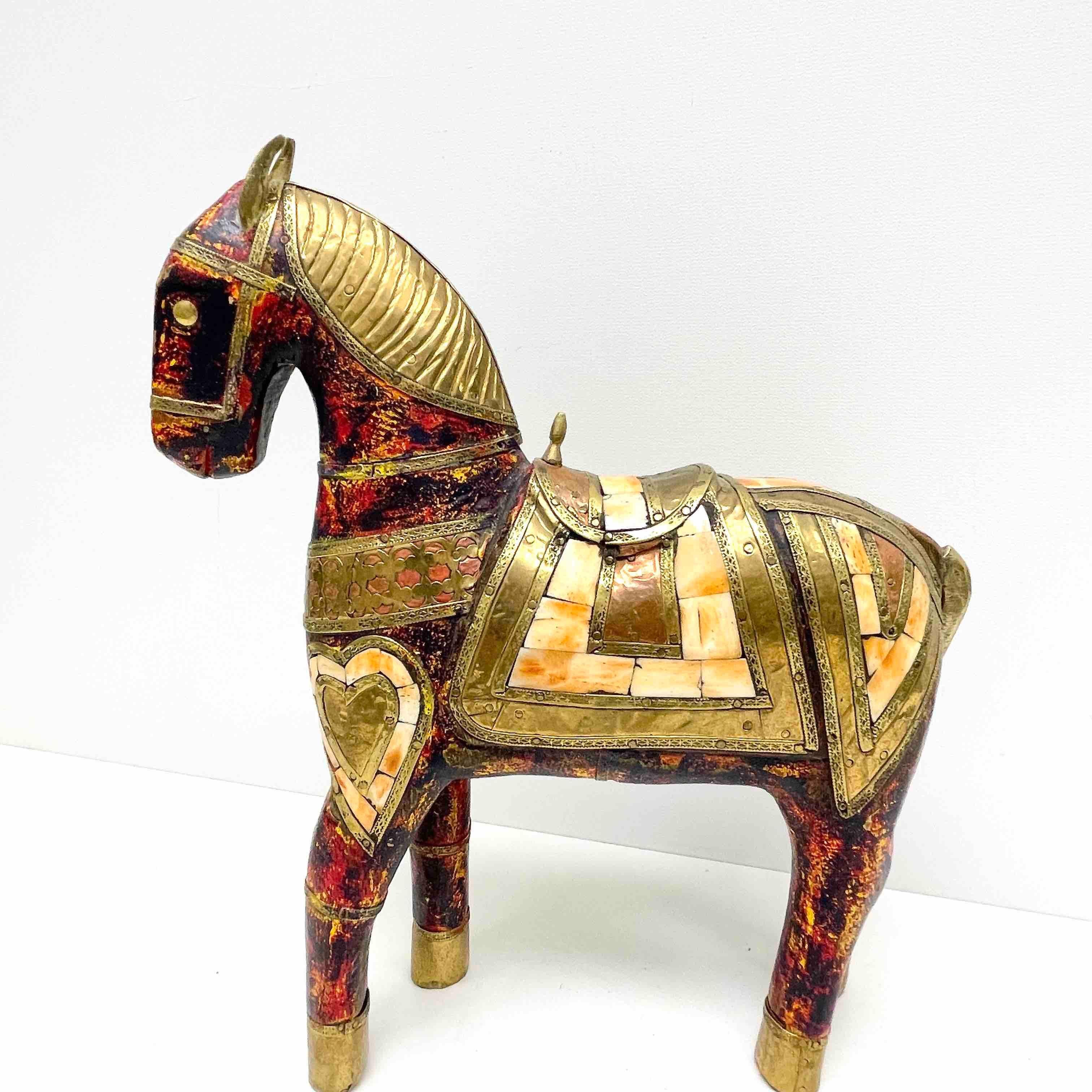 Hand-Crafted Beautiful Wooden Red Tang-Style Horse, Vintage Asia, 1980s
