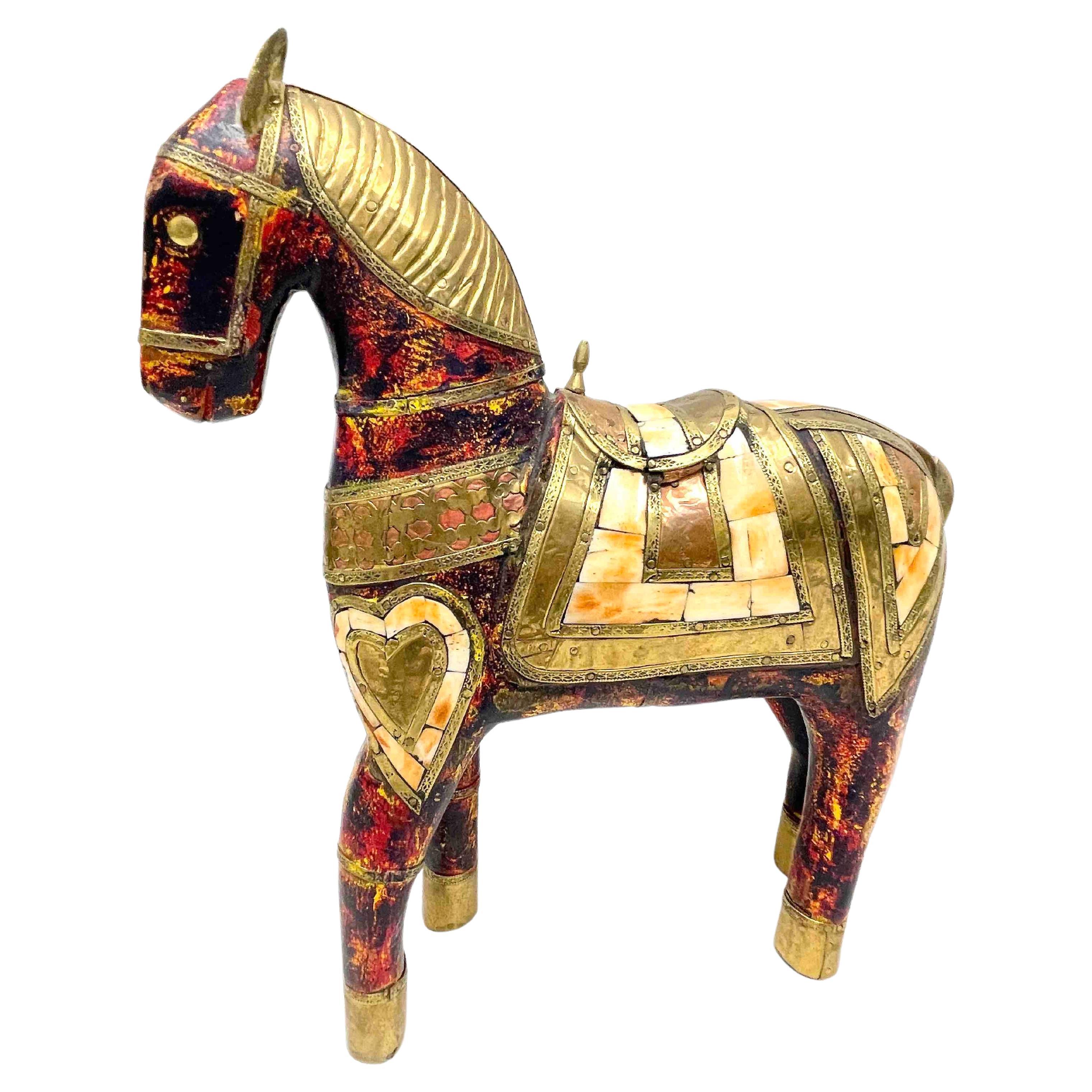 Beautiful Wooden Red Tang-Style Horse, Vintage Asia, 1980s