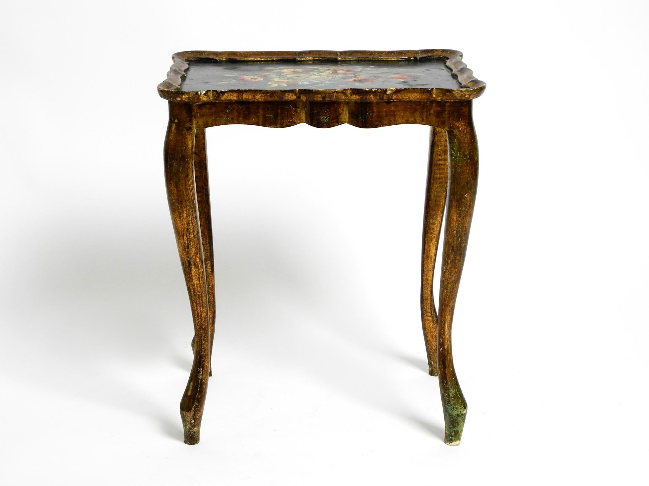 Art Nouveau Beautiful Wooden Side Table from 1900s Gilded Frame and Hand-Painted Surface For Sale
