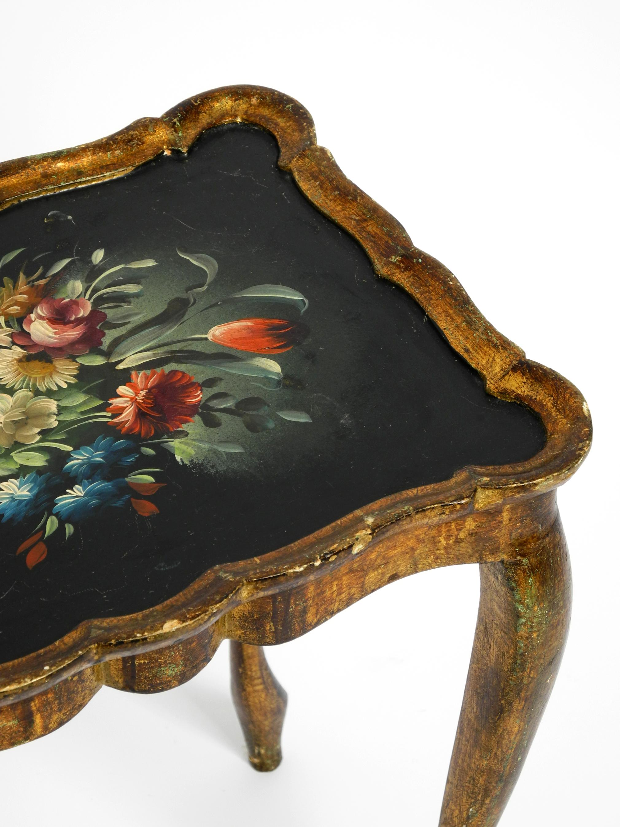 Gold Plate Beautiful Wooden Side Table from 1900s Gilded Frame and Hand-Painted Surface For Sale