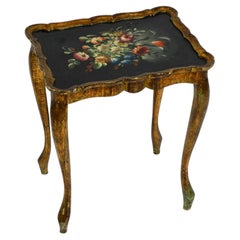 Beautiful Wooden Side Table from 1900s Gilded Frame and Hand-Painted Surface