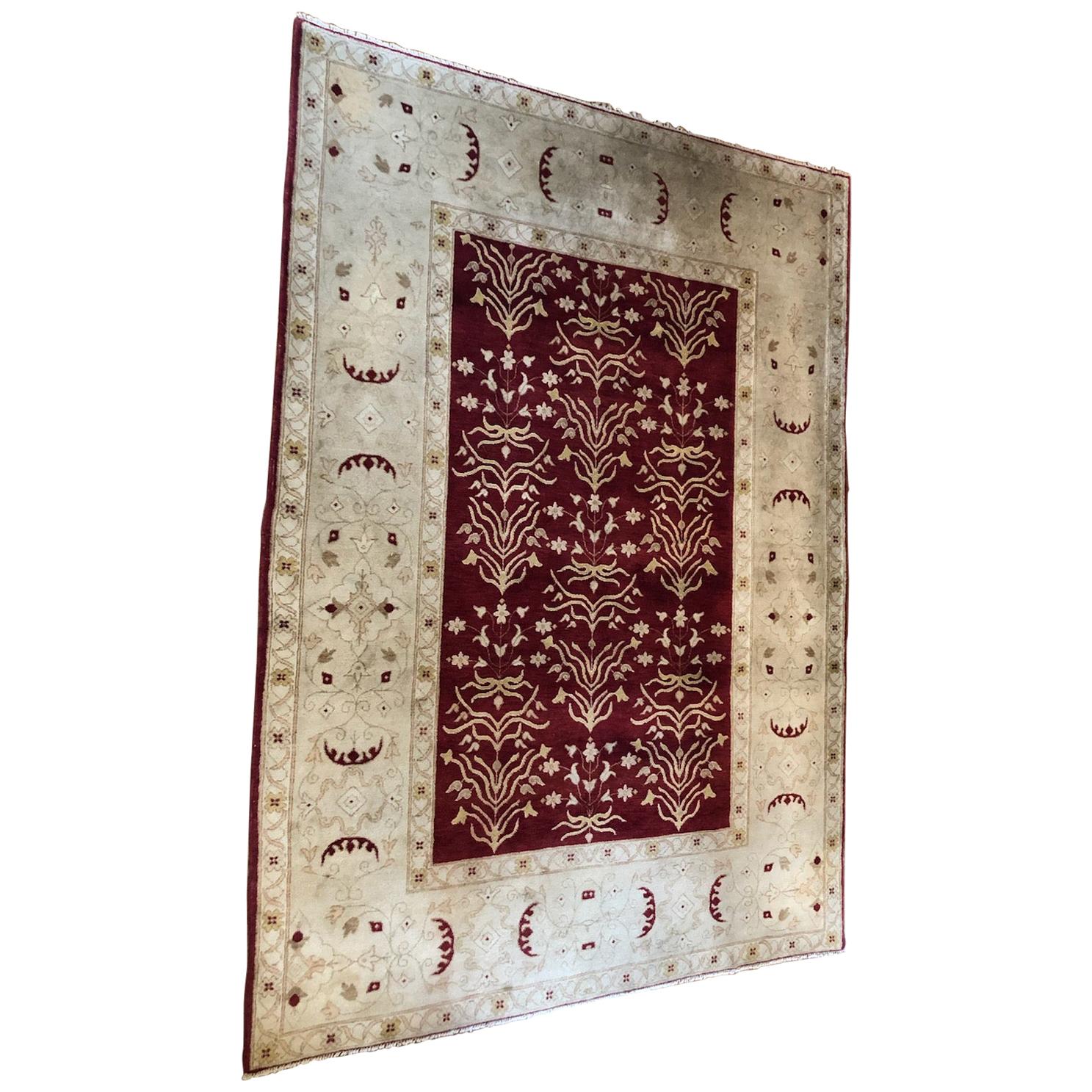 Beautiful Wool Rug in Maroon and Cream