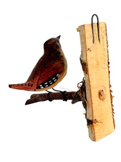 Beautiful Wren Viechtauer Hand Carved Wood Bird, Black Forest Folk Art, Austria