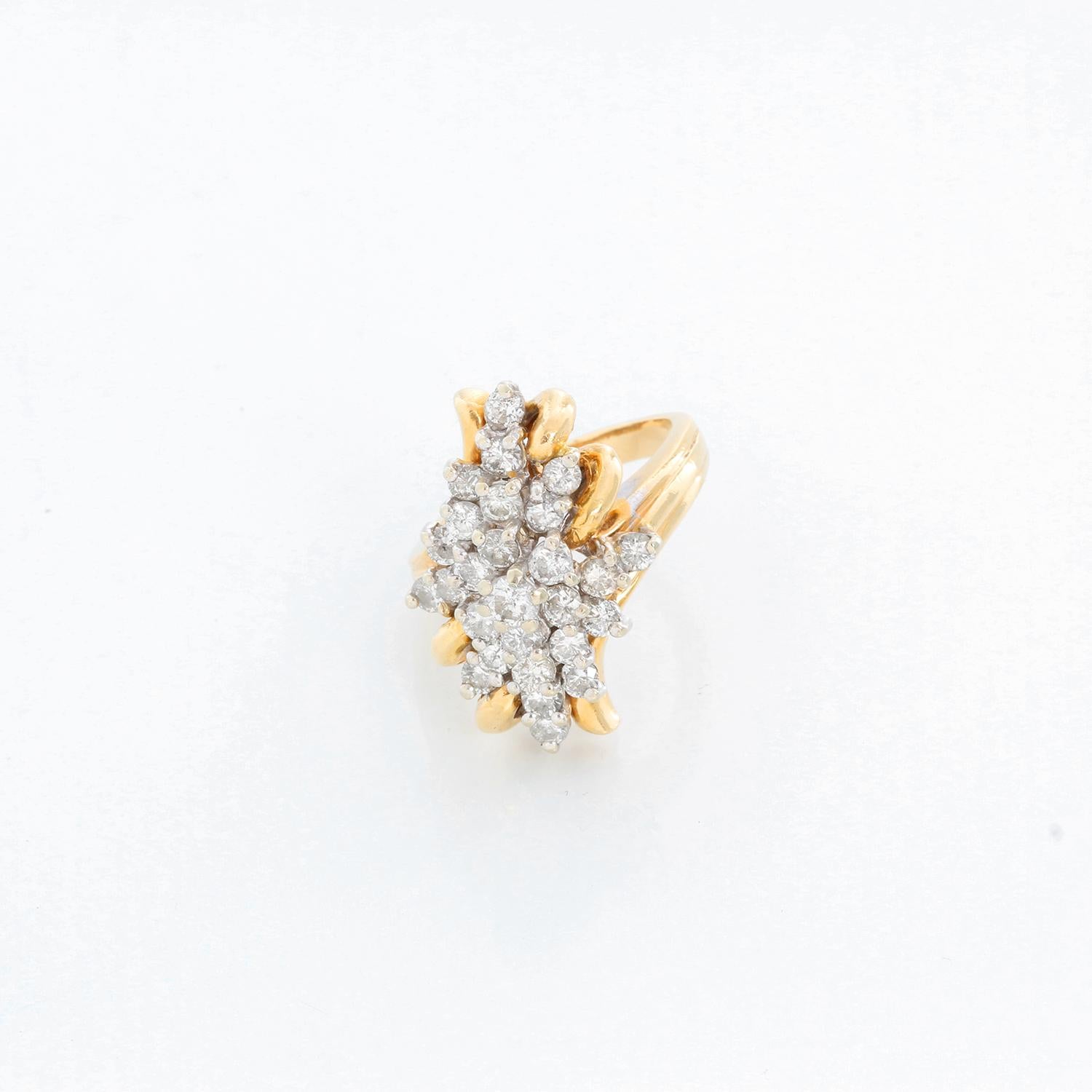 Beautiful Yellow Apx, 1 Carat 27-Diamond Waterfall Ladies Ring In Excellent Condition In Dallas, TX