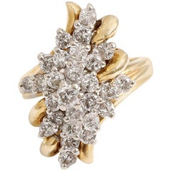 Vintage Beautiful Yellow Apx, 1 Carat 27-Diamond Waterfall Ladies Ring