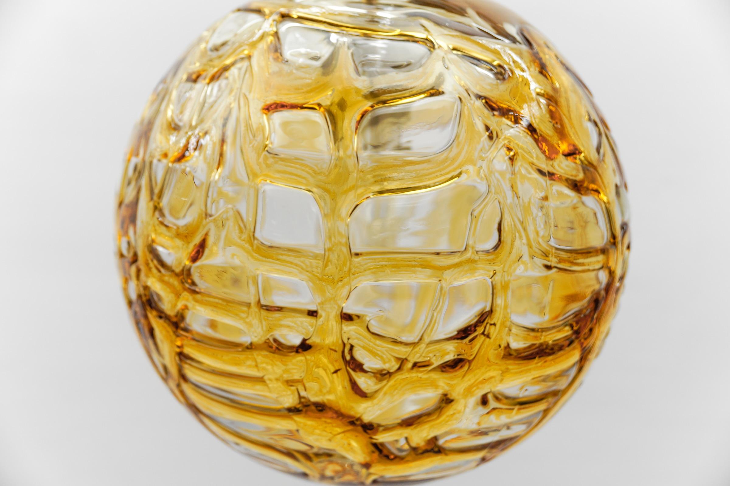 Beautiful Yellow Murano Glass Ball Pendant Lamp by Doria, - 1960s Germany For Sale 4