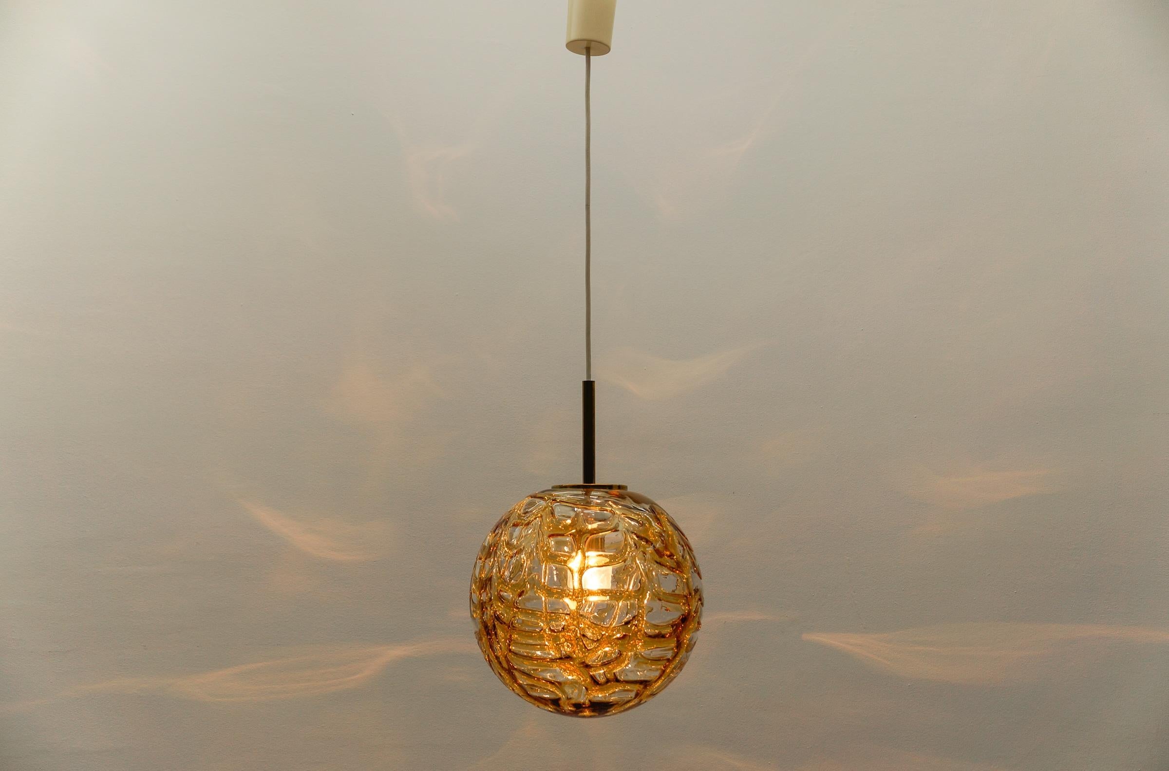Mid-Century Modern Beautiful Yellow Murano Glass Ball Pendant Lamp by Doria, - 1960s Germany For Sale