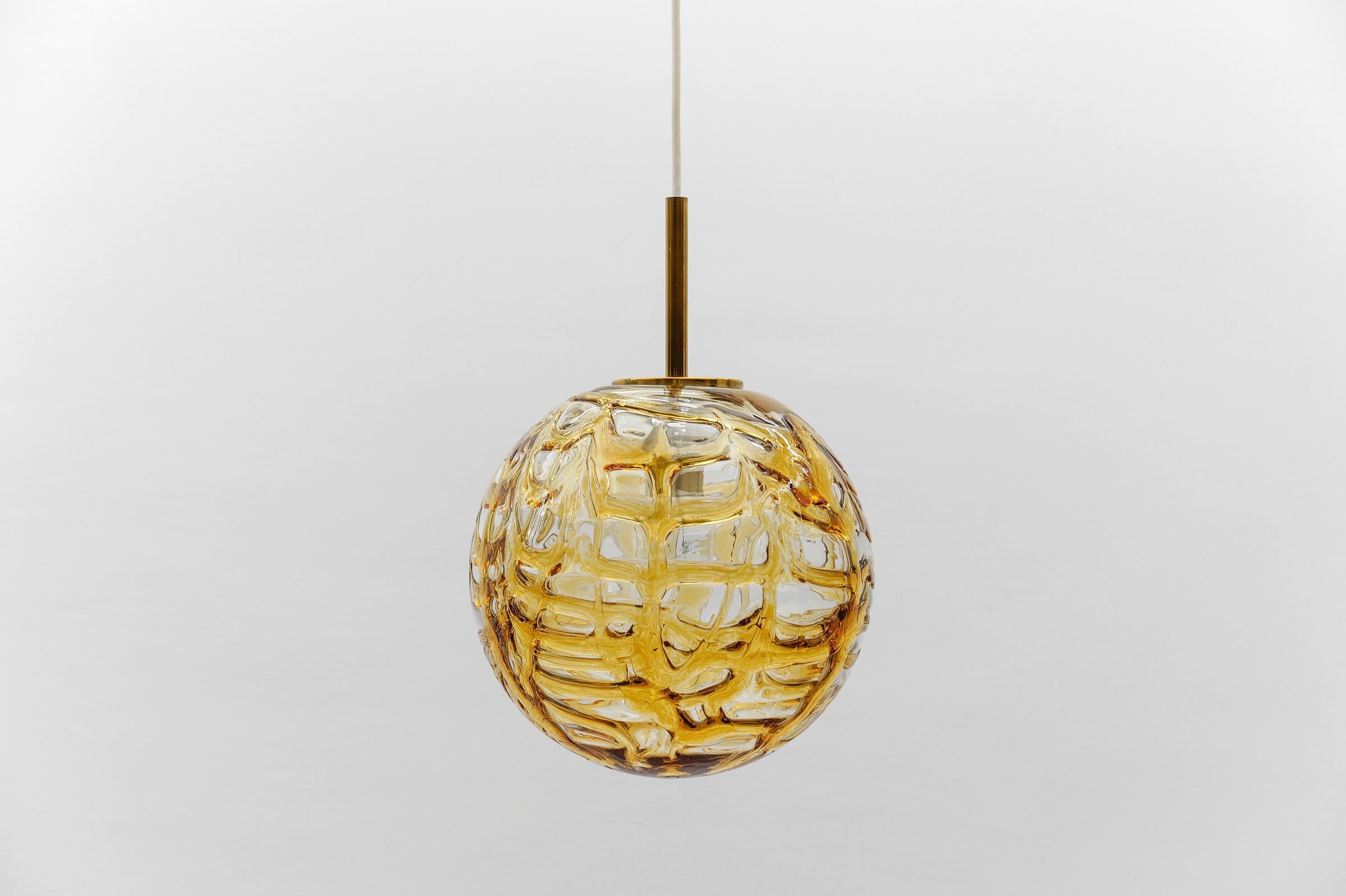 Beautiful Yellow Murano Glass Ball Pendant Lamp by Doria, - 1960s Germany In Good Condition For Sale In Nürnberg, Bayern