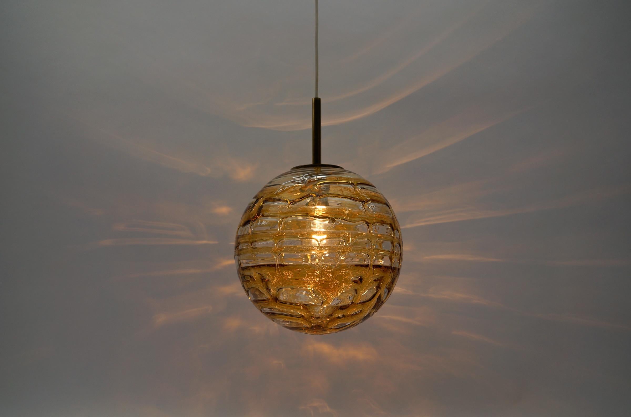 Beautiful Yellow Murano Glass Ball Pendant Lamp by Doria, - 1960s Germany In Good Condition For Sale In Nürnberg, Bayern