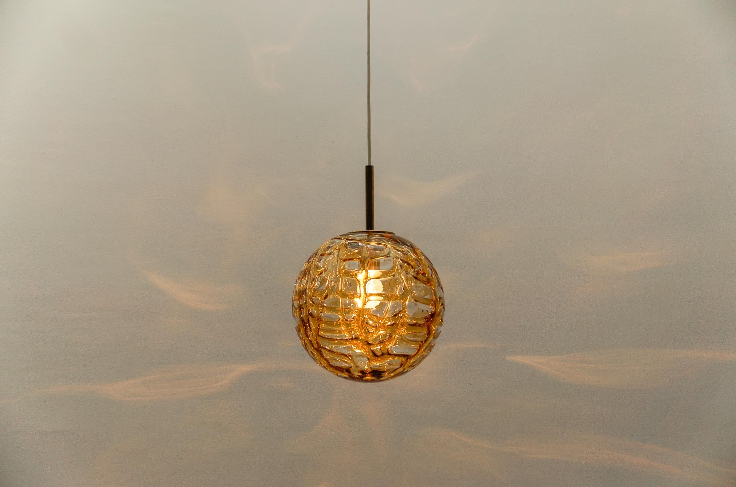 Mid-20th Century Beautiful Yellow Murano Glass Ball Pendant Lamp by Doria, - 1960s Germany For Sale