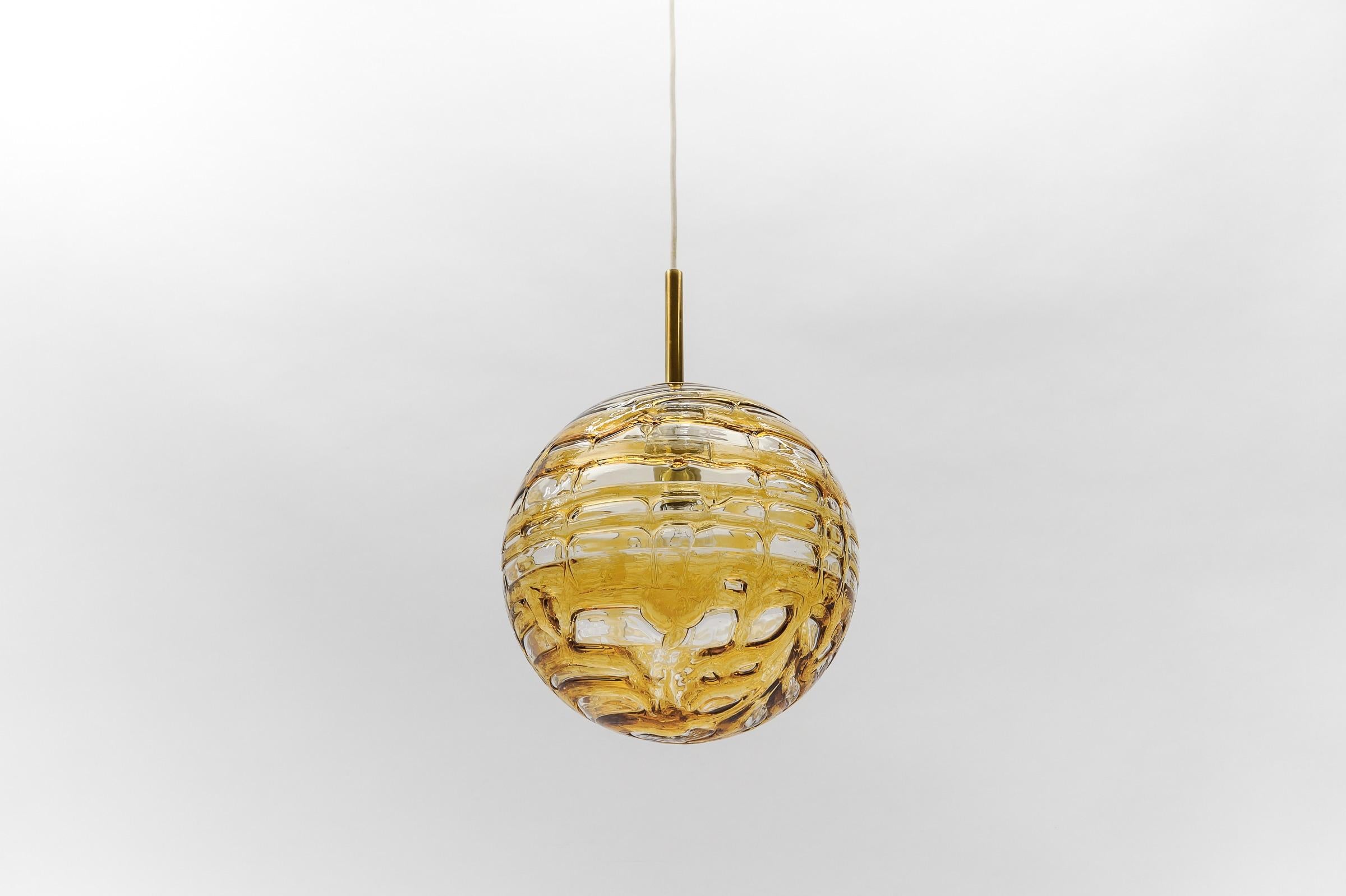 Mid-20th Century Beautiful Yellow Murano Glass Ball Pendant Lamp by Doria, - 1960s Germany For Sale