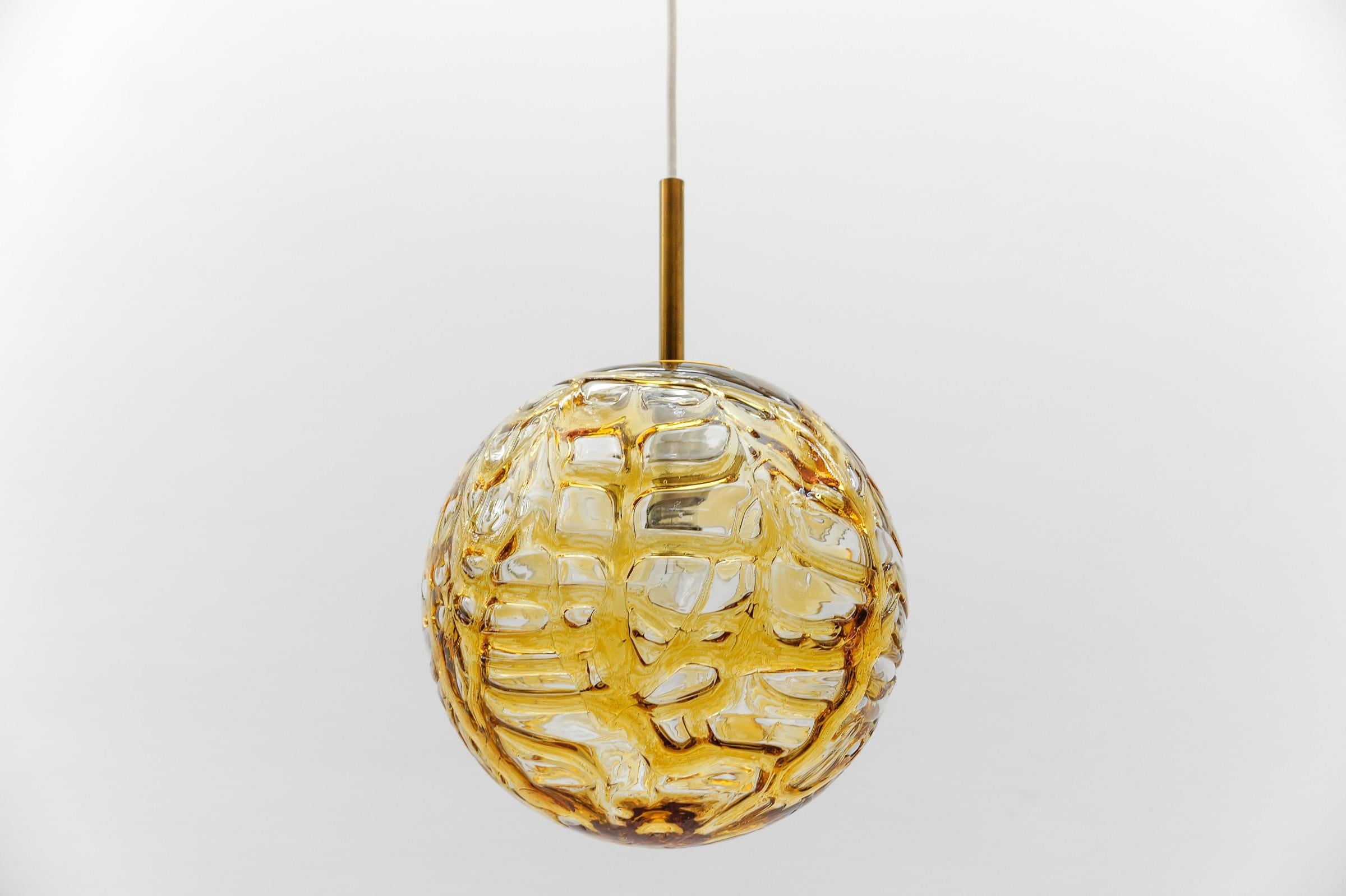 Metal Beautiful Yellow Murano Glass Ball Pendant Lamp by Doria, - 1960s Germany For Sale