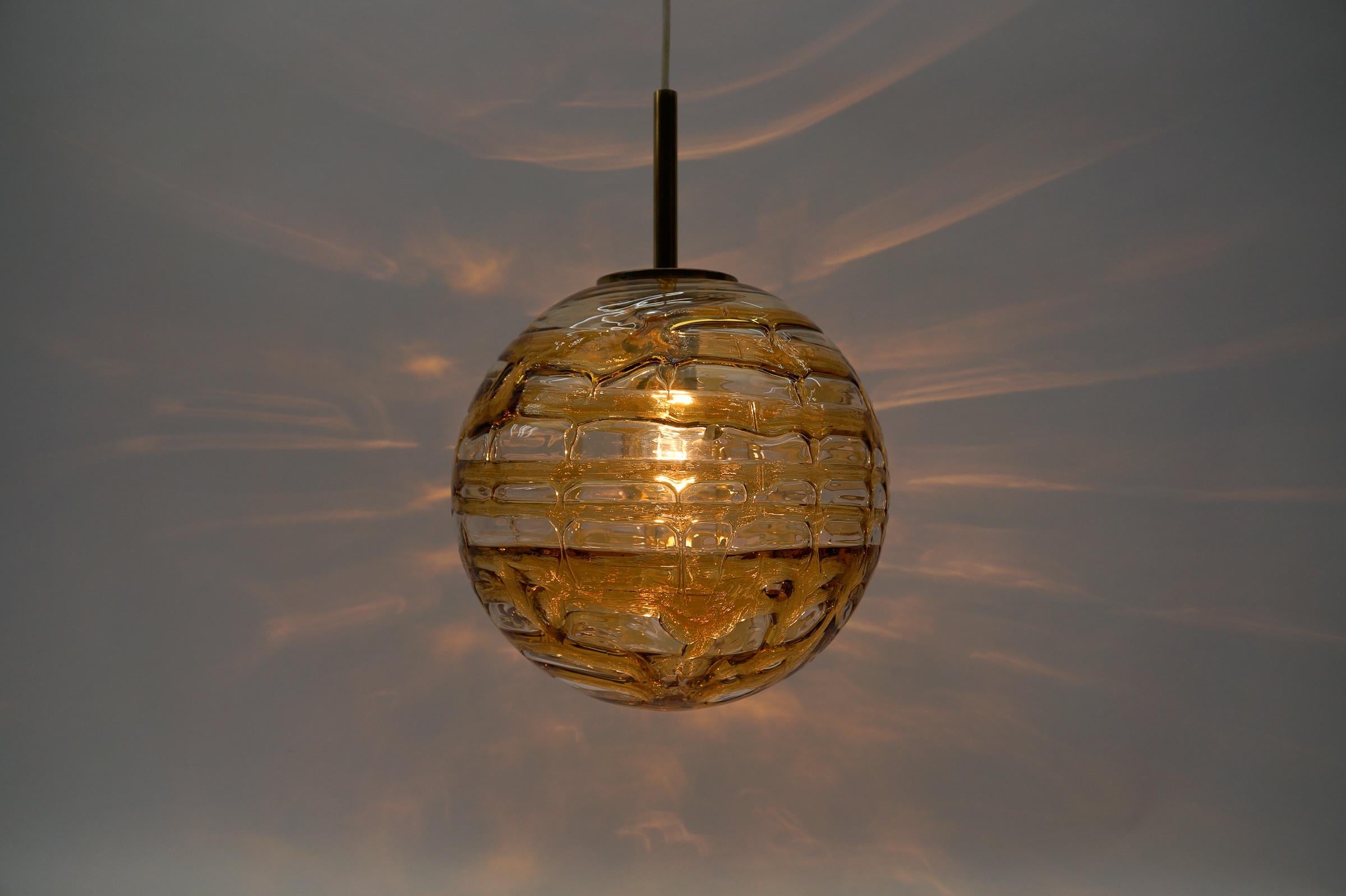 Metal Beautiful Yellow Murano Glass Ball Pendant Lamp by Doria, - 1960s Germany For Sale