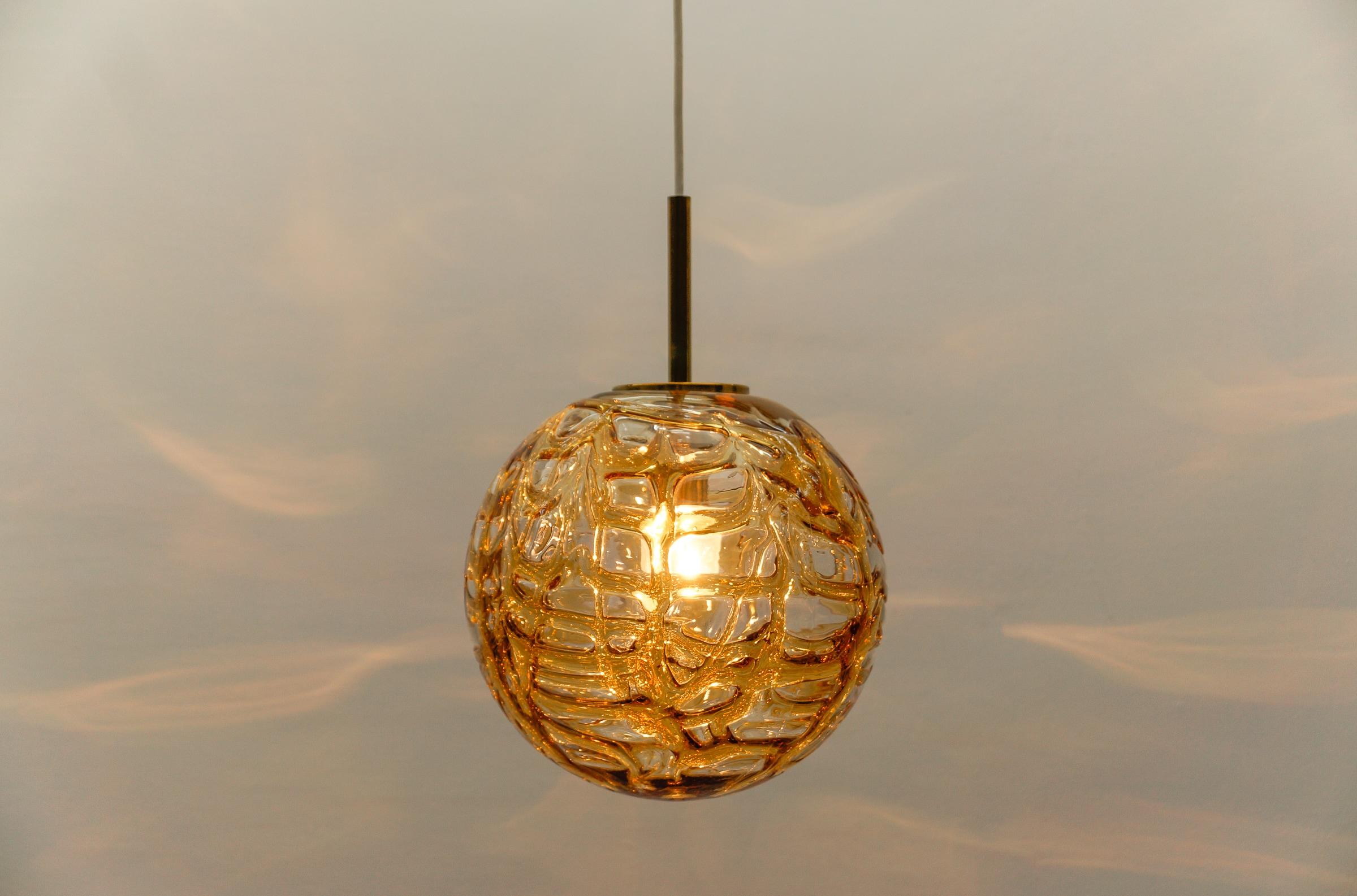 Beautiful Yellow Murano Glass Ball Pendant Lamp by Doria, - 1960s Germany For Sale 1