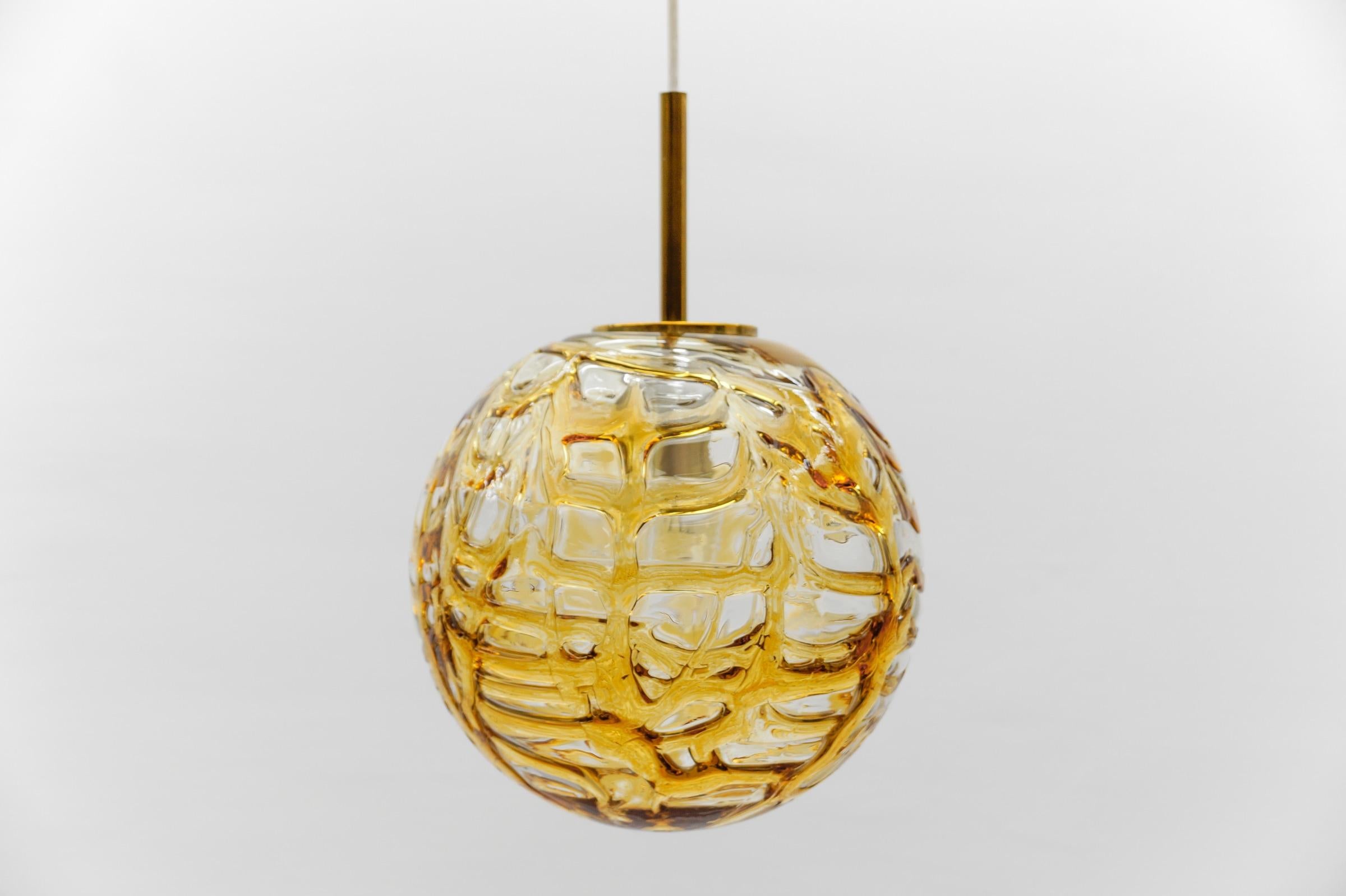 Beautiful Yellow Murano Glass Ball Pendant Lamp by Doria, - 1960s Germany For Sale 2