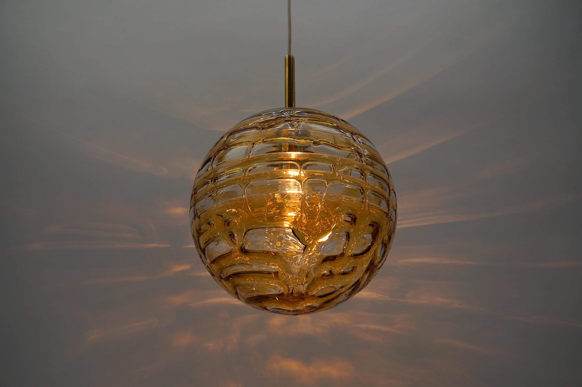 Beautiful Yellow Murano Glass Ball Pendant Lamp by Doria, - 1960s Germany For Sale 2
