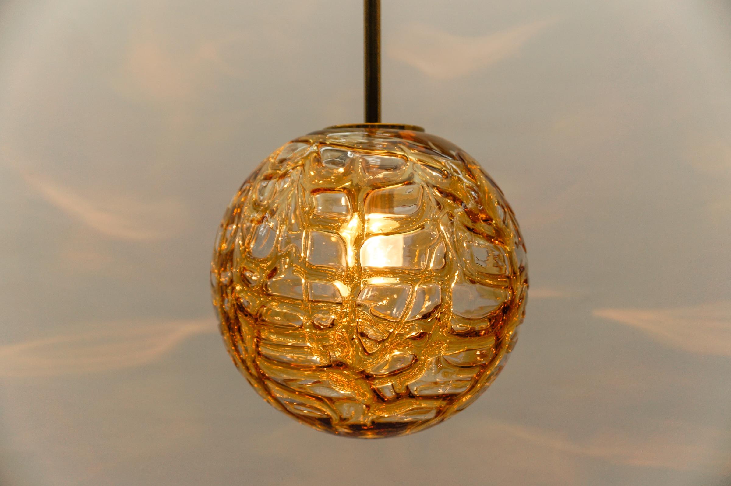 Beautiful Yellow Murano Glass Ball Pendant Lamp by Doria, - 1960s Germany For Sale 3