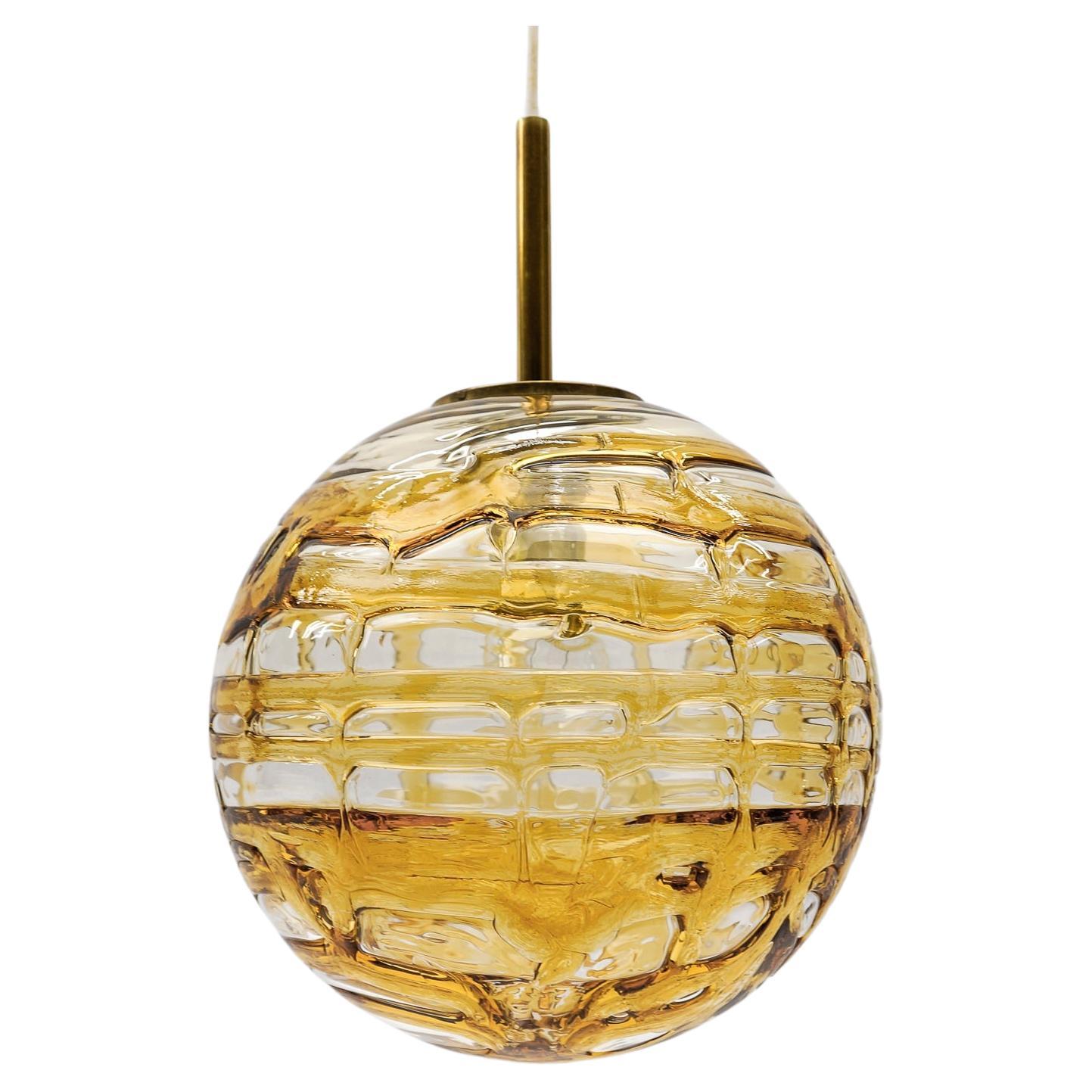 Beautiful Yellow Murano Glass Ball Pendant Lamp by Doria, - 1960s Germany For Sale