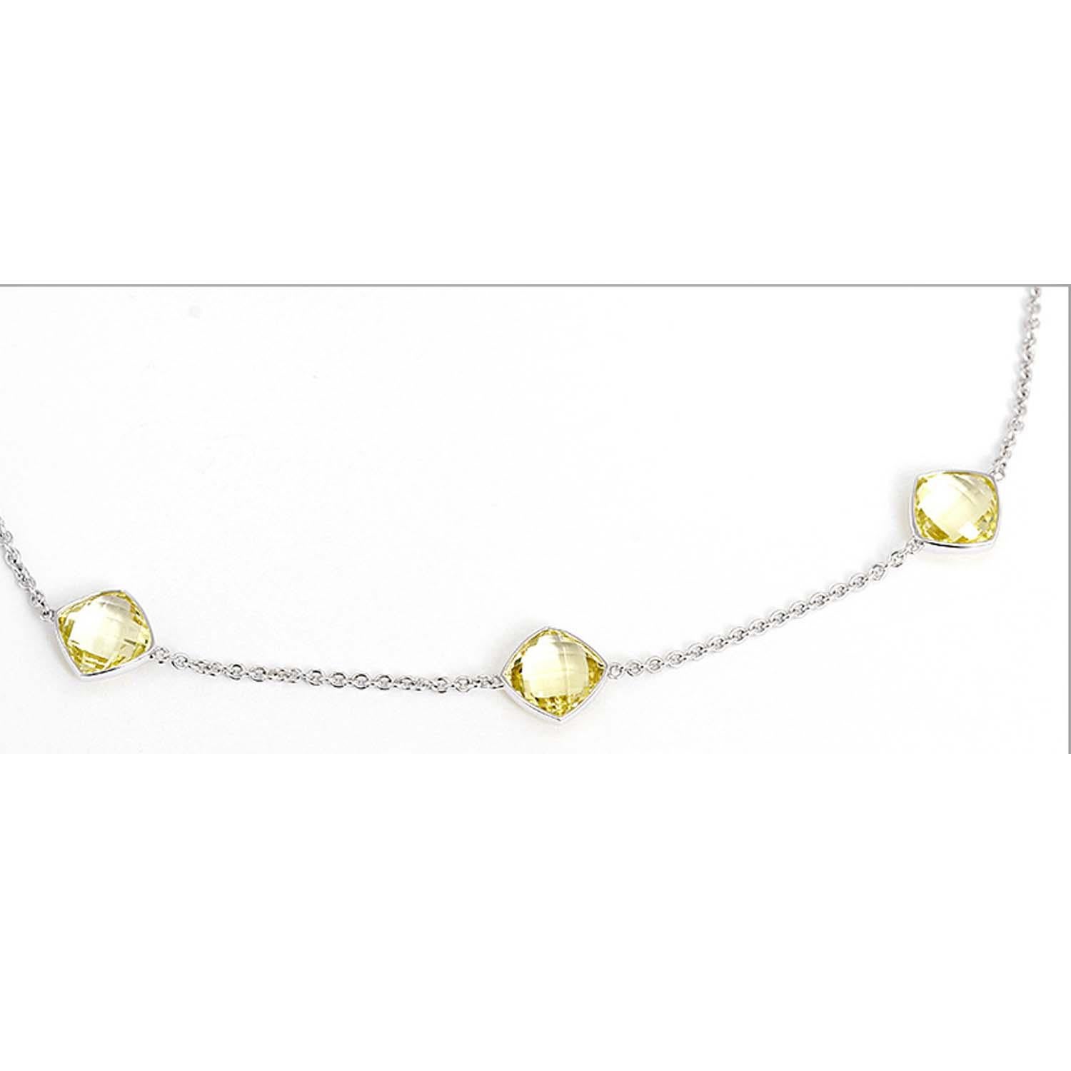 Schöne Halskette aus Weißgold mit gelbem Quarz Damen im Angebot