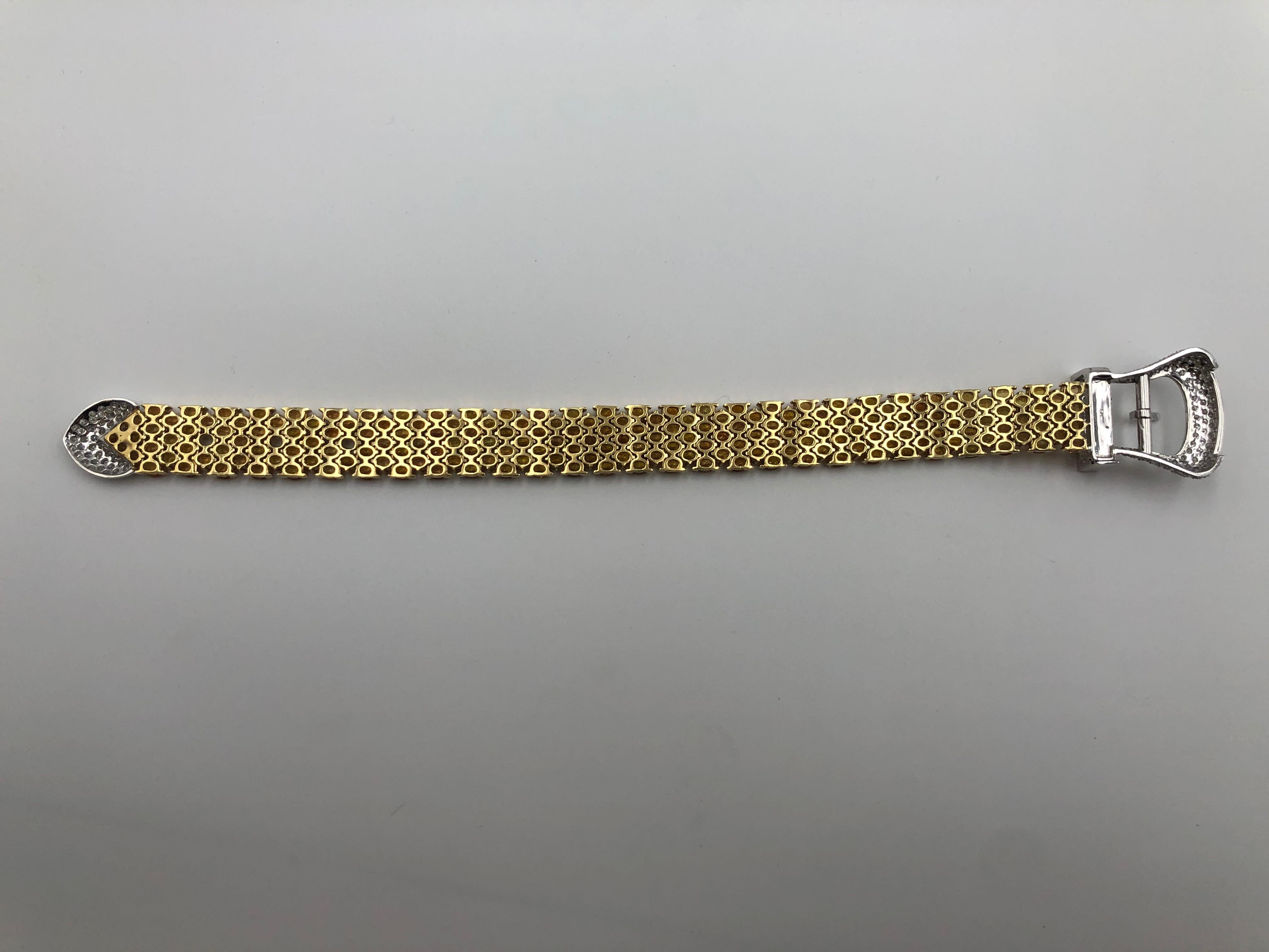 Modern Beautiful Yellow Sapphire and Diamond Buckle Bracelet 18 Karat Two-Tone For Sale