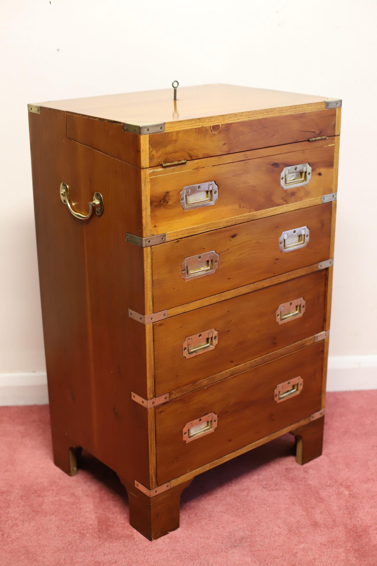 Beautiful Yew And Brass Military Secretary Campaign Chest Writing Table  For Sale 4