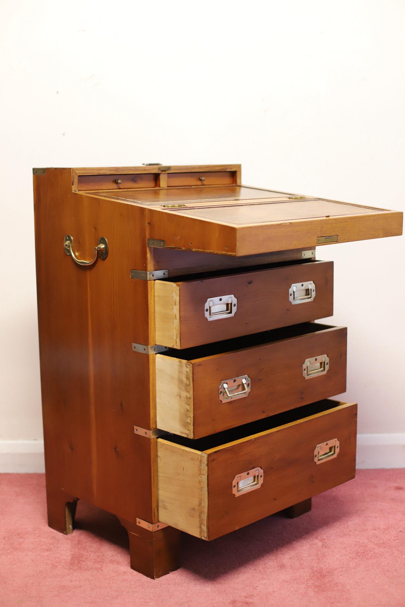 Beautiful Yew And Brass Military Secretary Campaign Chest Writing Table  For Sale 6