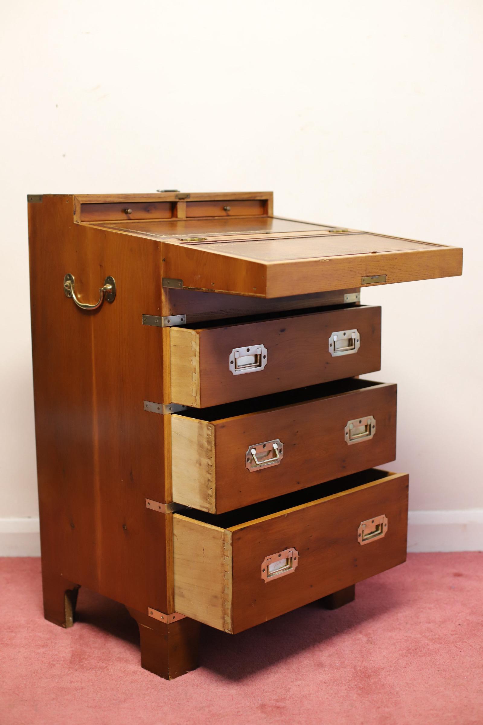 Beautiful Yew And Brass Military Secretary Campaign Chest Writing Table  For Sale 7