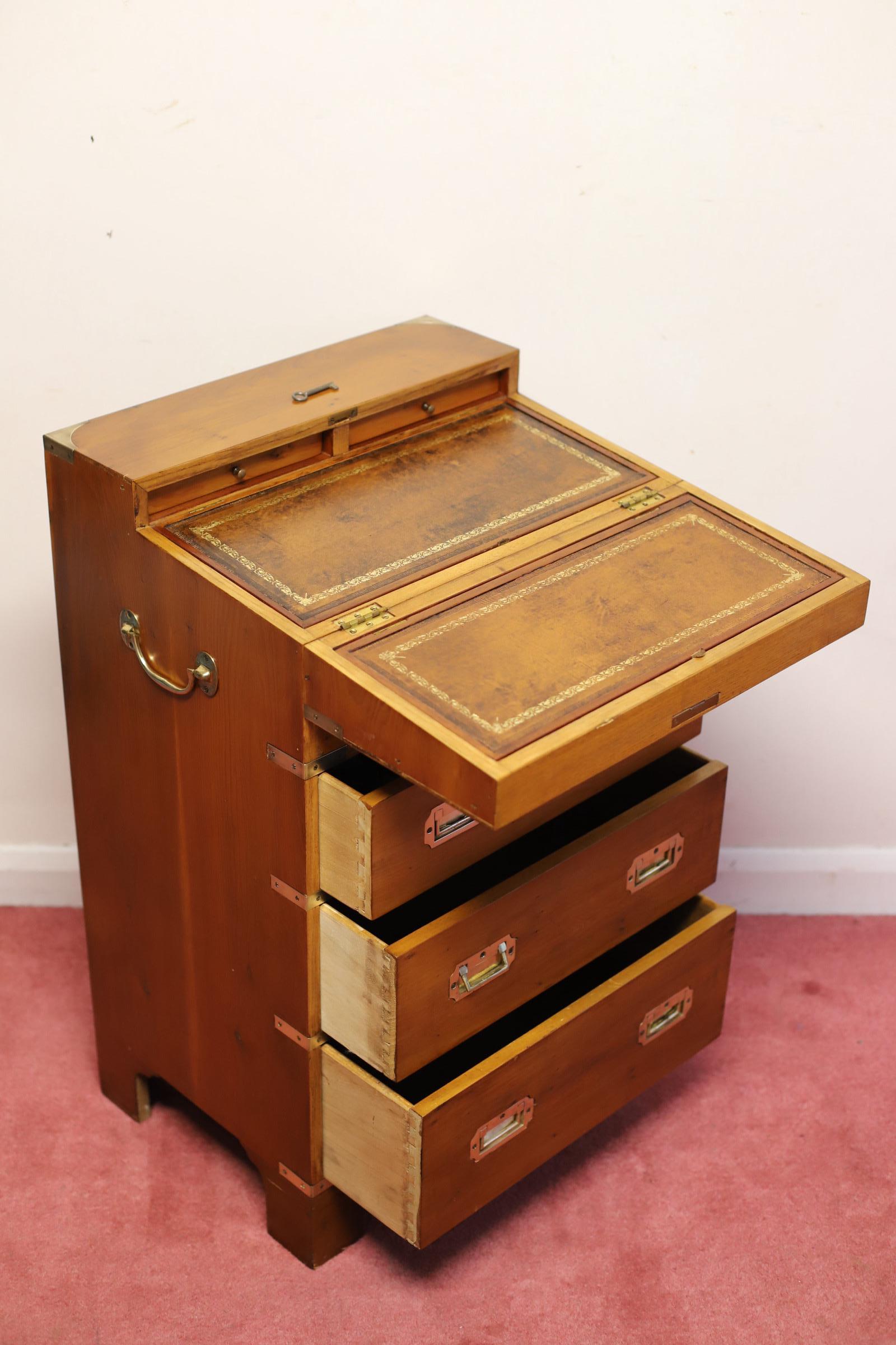 Beautiful Yew And Brass Military Secretary Campaign Chest Writing Table  For Sale 8