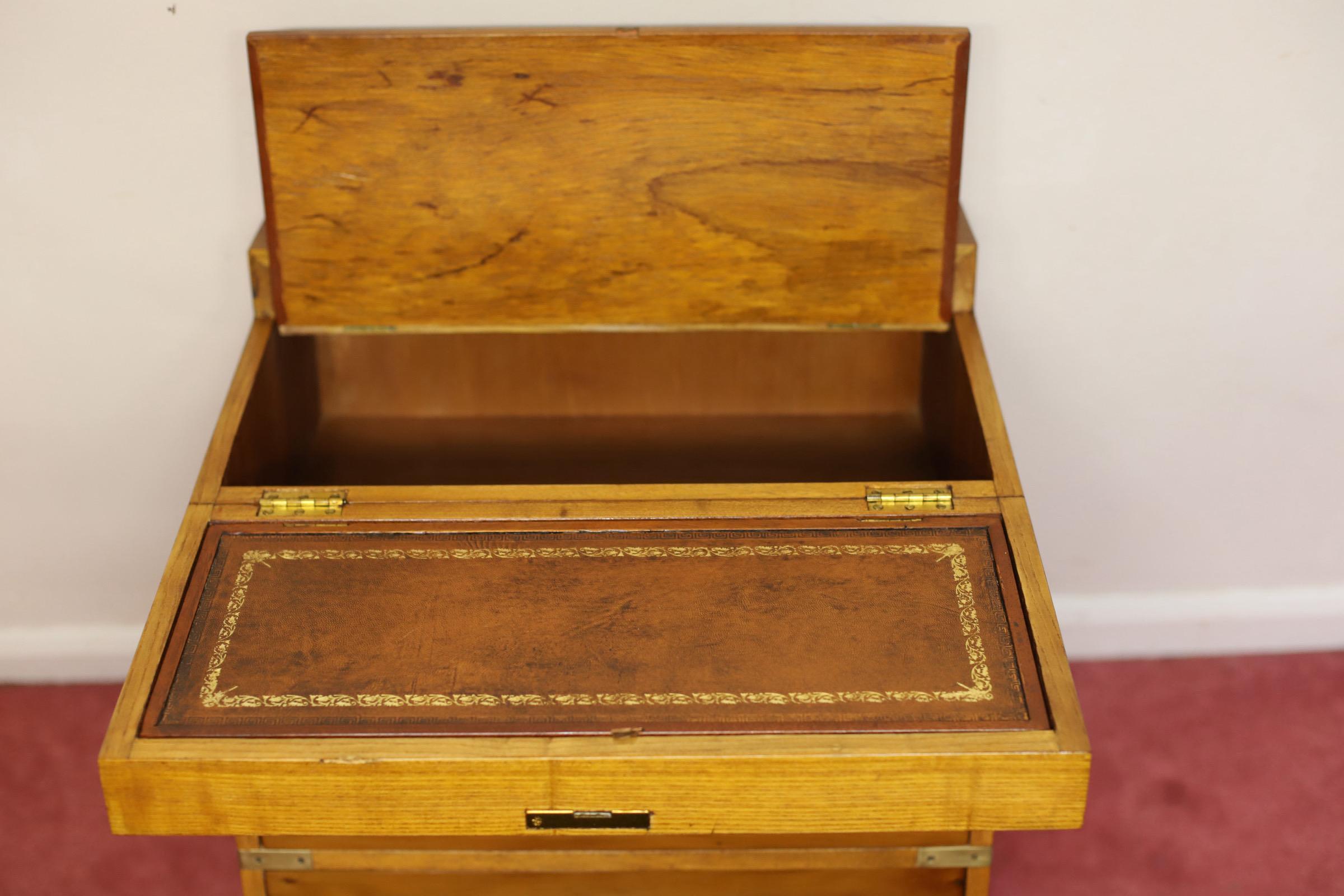 Beautiful Yew And Brass Military Secretary Campaign Chest Writing Table  For Sale 1
