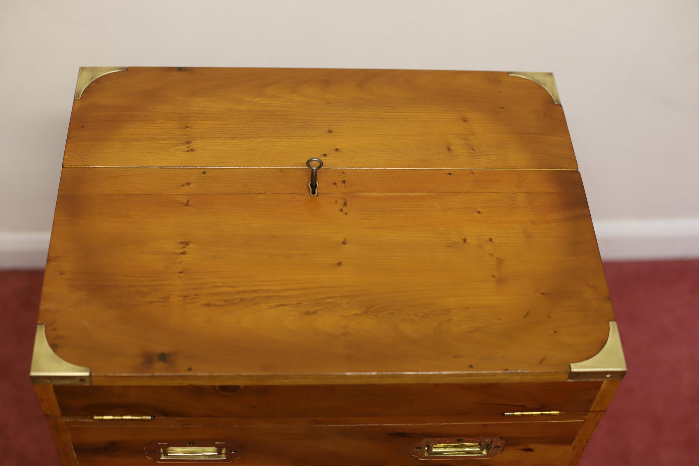 Beautiful Yew And Brass Military Secretary Campaign Chest Writing Table  For Sale 3