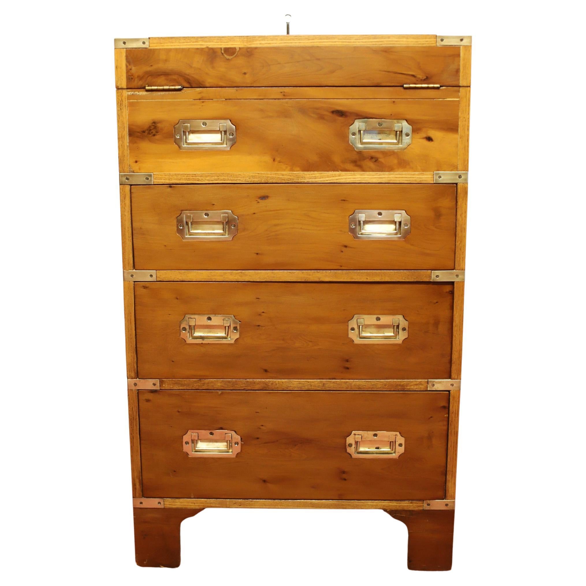 Beautiful Yew And Brass Military Secretary Campaign Chest Writing Table  For Sale
