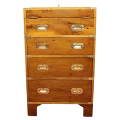 Beautiful Yew And Brass Military Secretary Campaign Chest Writing Table 