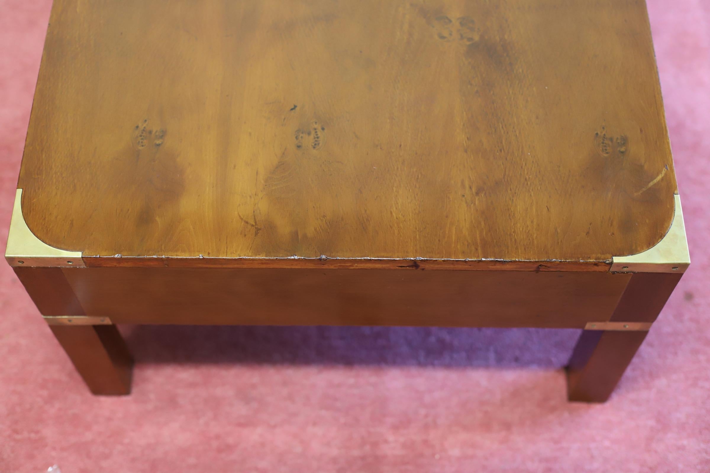 Beautiful Yew Wood And Brass Military Campaign Coffee Table  6