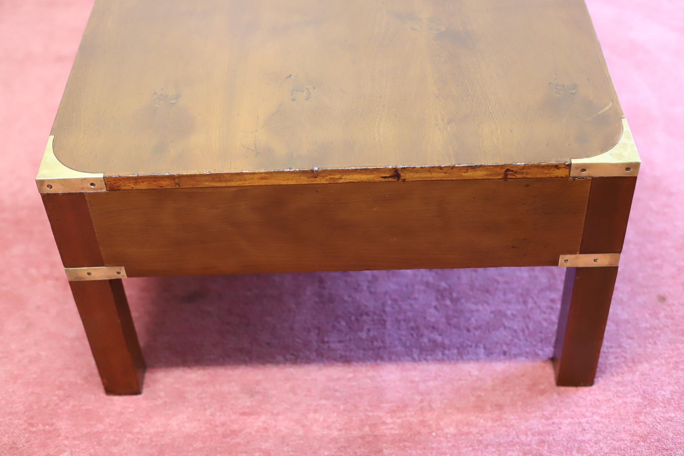 Beautiful Yew Wood And Brass Military Campaign Coffee Table  7