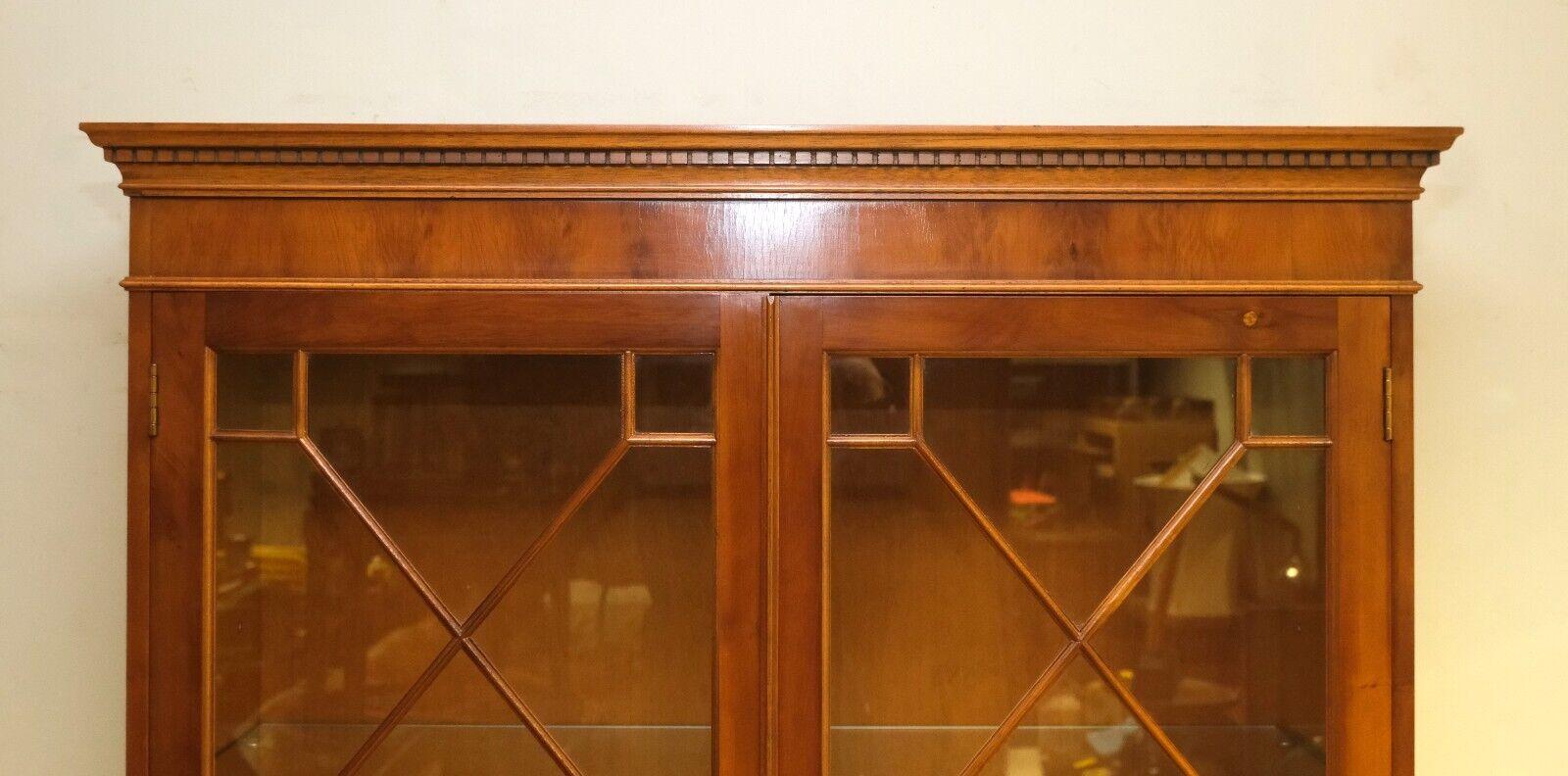 Beautiful Yew Wood Display Cabinet with Lights & Adjustable Glass Shelves 4