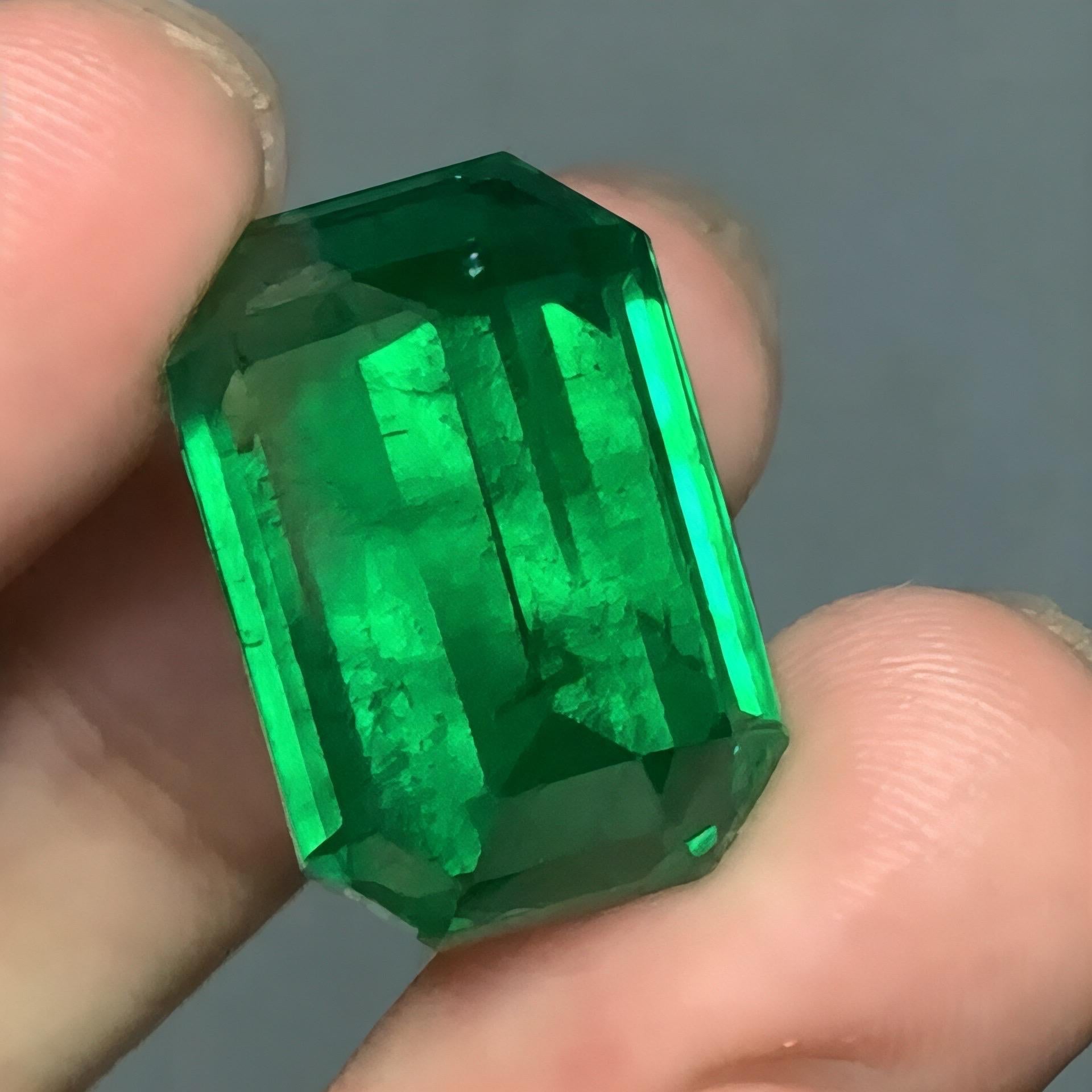 Una impresionante esmeralda de Zambia que es una auténtica joya de coleccionista.Con certificación GRS, esta exquisita pieza es un testimonio de la belleza y la artesanía de la naturaleza. Con una claridad excepcional, un color verde vibrante y una