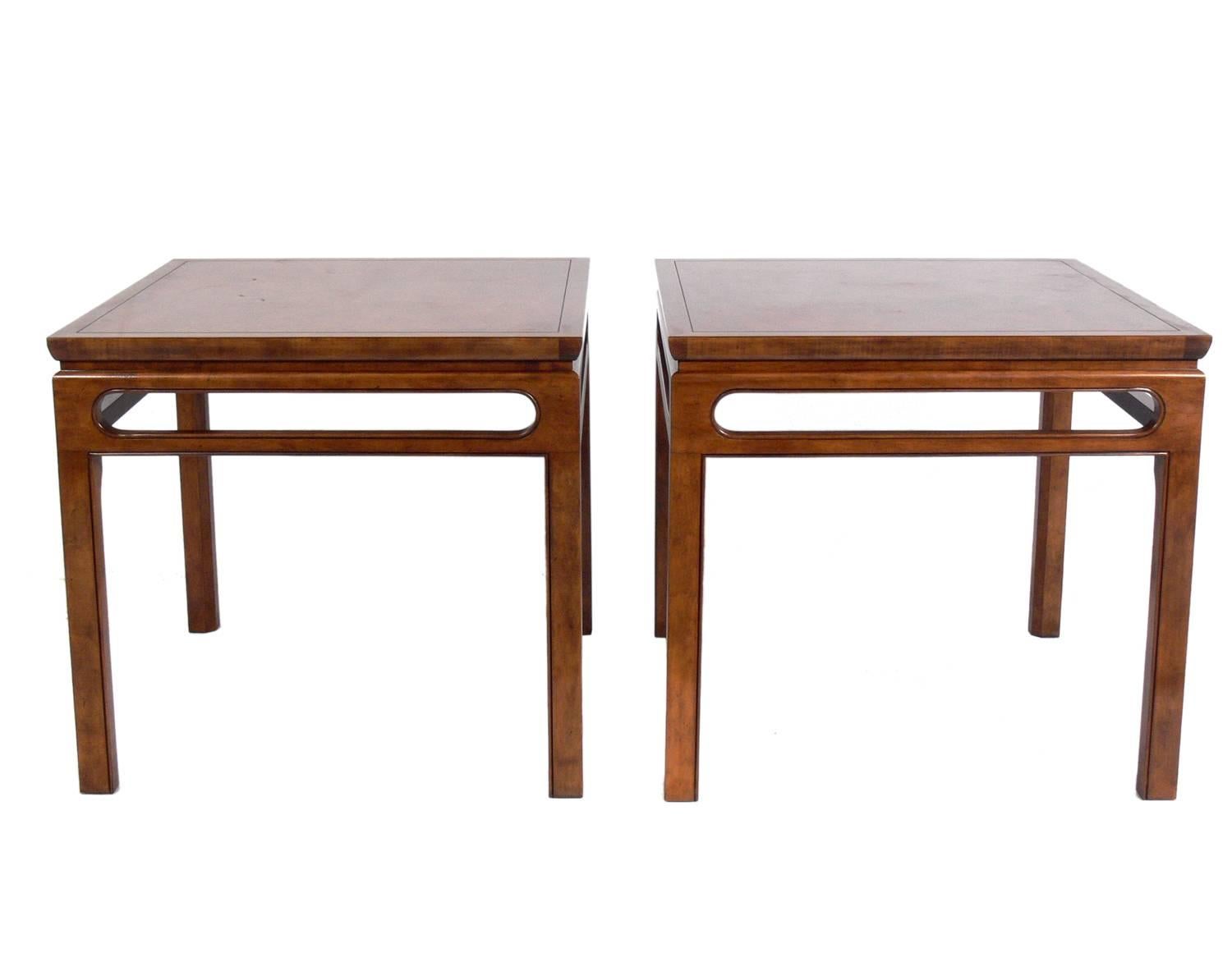 Mid-Century Modern Beautifully Burled Wood End Tables by Baker